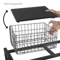 4 Tier Cart, Interchangeable Baskets And Shelves, Caster Wheels, Powder Coated Metal In Black Black Metal