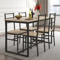 Five Piece Set Table And Chair With Backrest, Industrial Style, Solid Structure Beige Mdf Steel