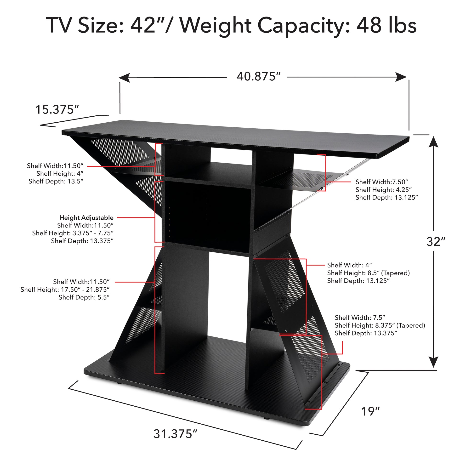 Gaming Tv Stand, Holds Your Consoles And Games, Built In Cable Management, 12 Storage Compartments Black 40 49 Inches Particle Board