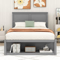 Full Size Platform Bed With Drawer On The Each Side And Shelf On The End Of The Bed, Gray Gray Pine