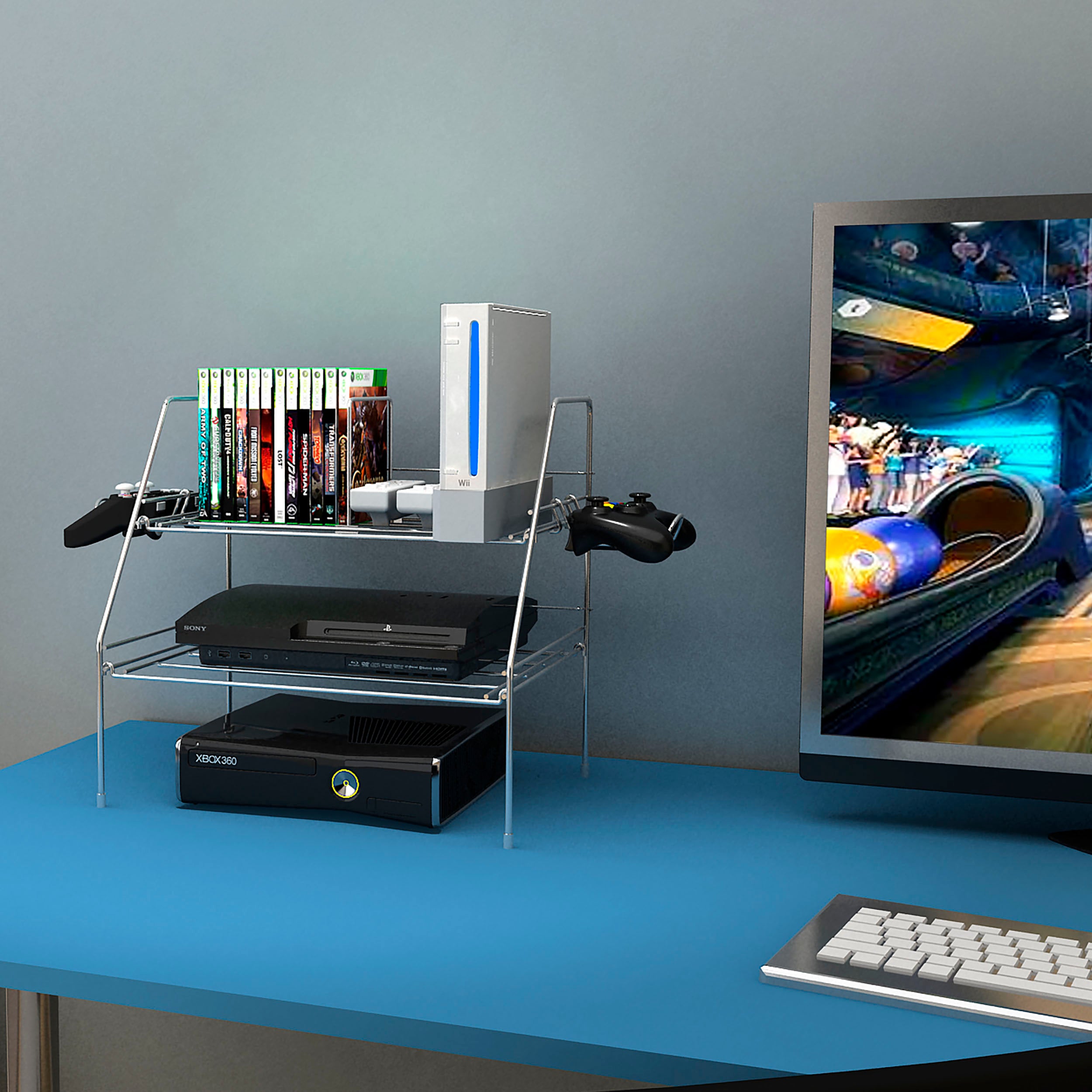 Wire Gaming Rack, Compact Profile, Holds Your Gaming Console And Acces