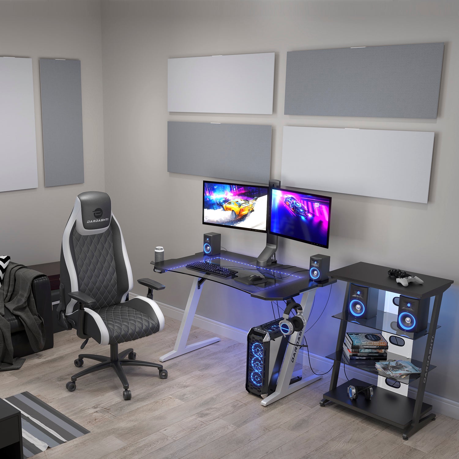 5 Pack Rectangular Acoustic Panels Silver Gray Kit Light Gray Polyester