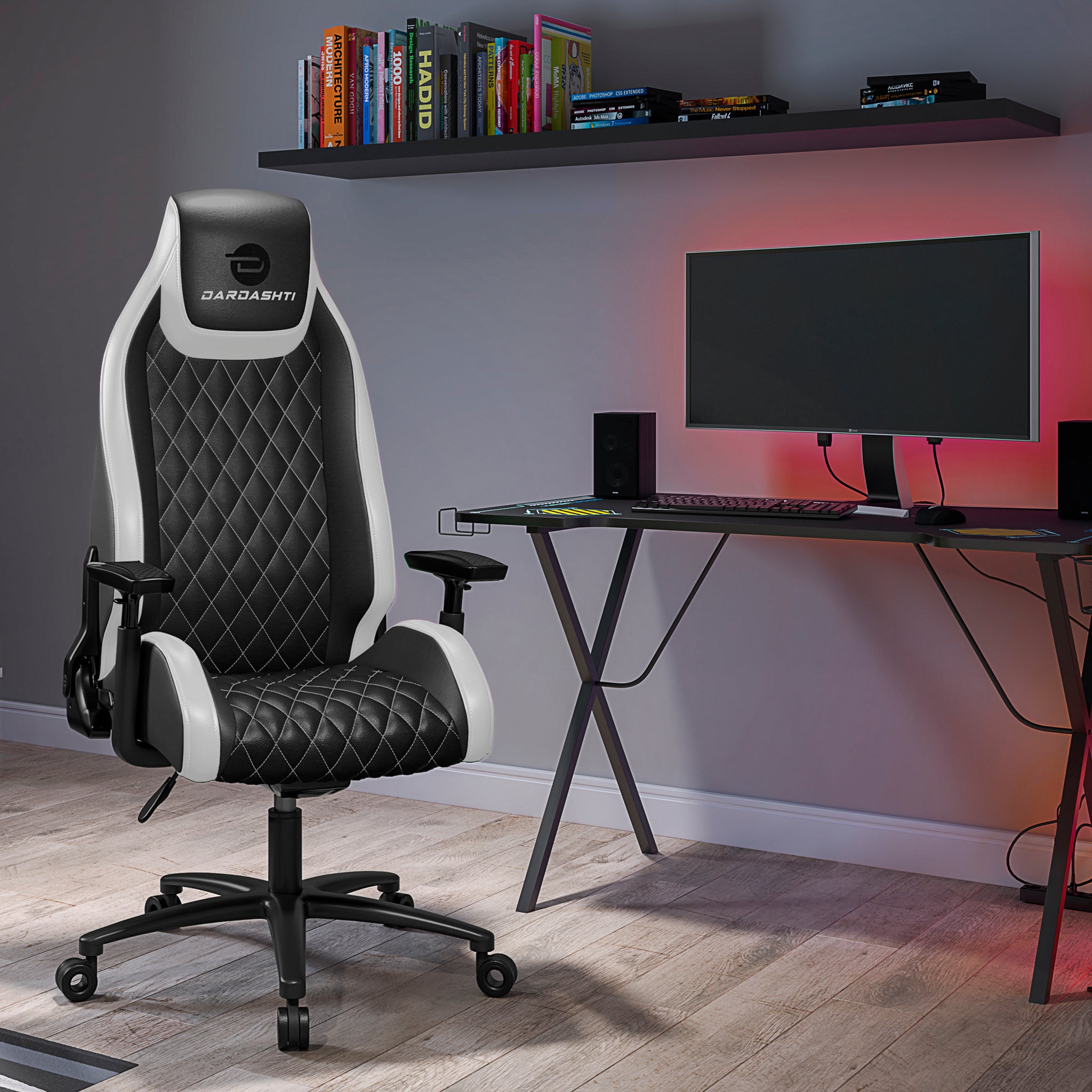 Next Gen Ergonomic Gaming Chair, 8 Way Adjustable Arm Rest, Multi Tilt, Steel Frame In White White Foam