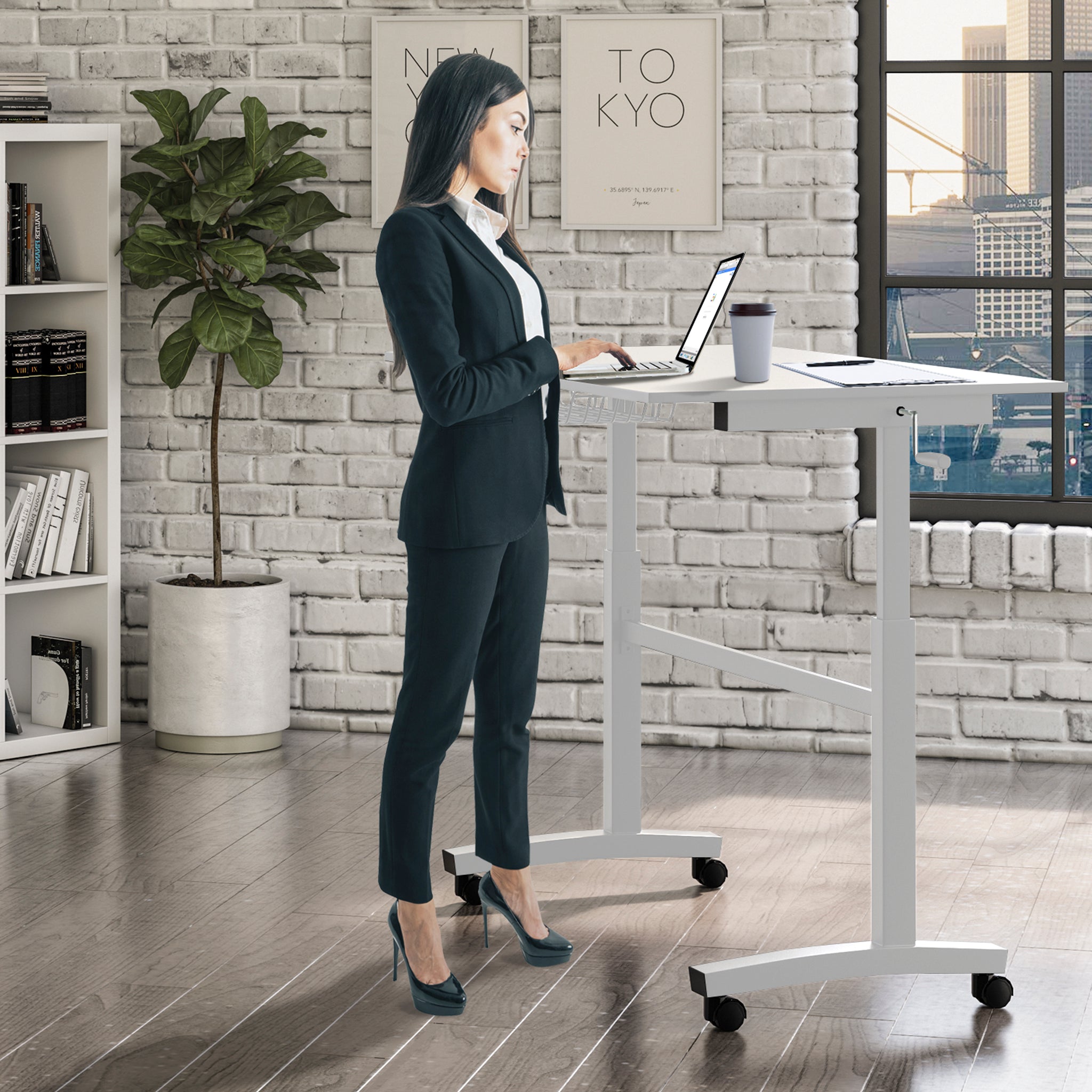 Atlantic Sit Stand Desk with Casters White Height