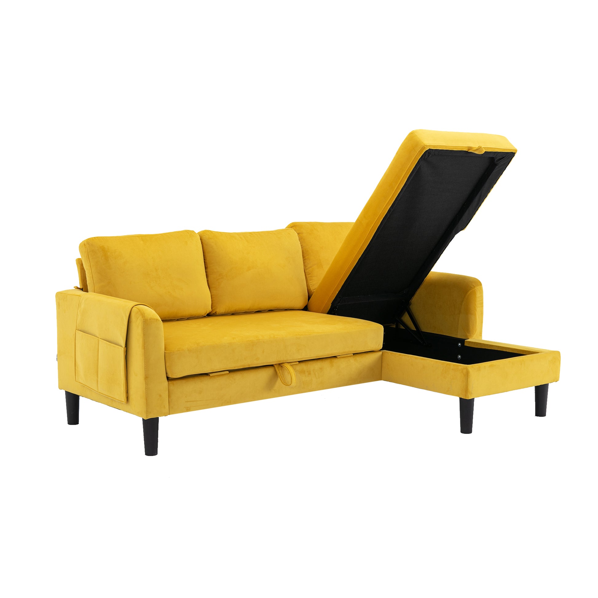 United We Win Sectional Sofa Reversible Sectional Sleeper Sectional Sofa With Storage Chaise Mustard Polyester