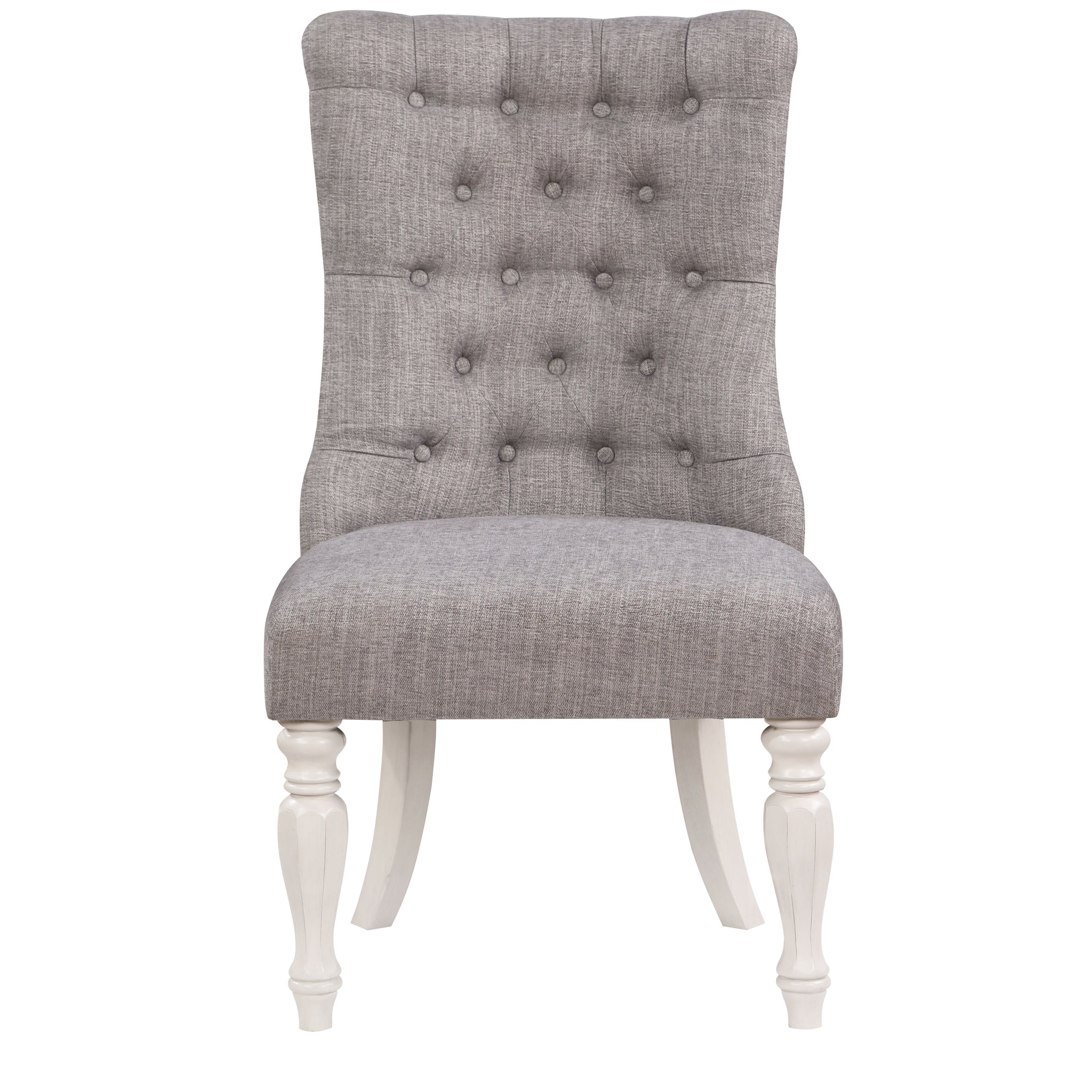 Florian Side Chair Set 2 , Gray Fabric & Antique White Finish Dn01683 Gray Fabric