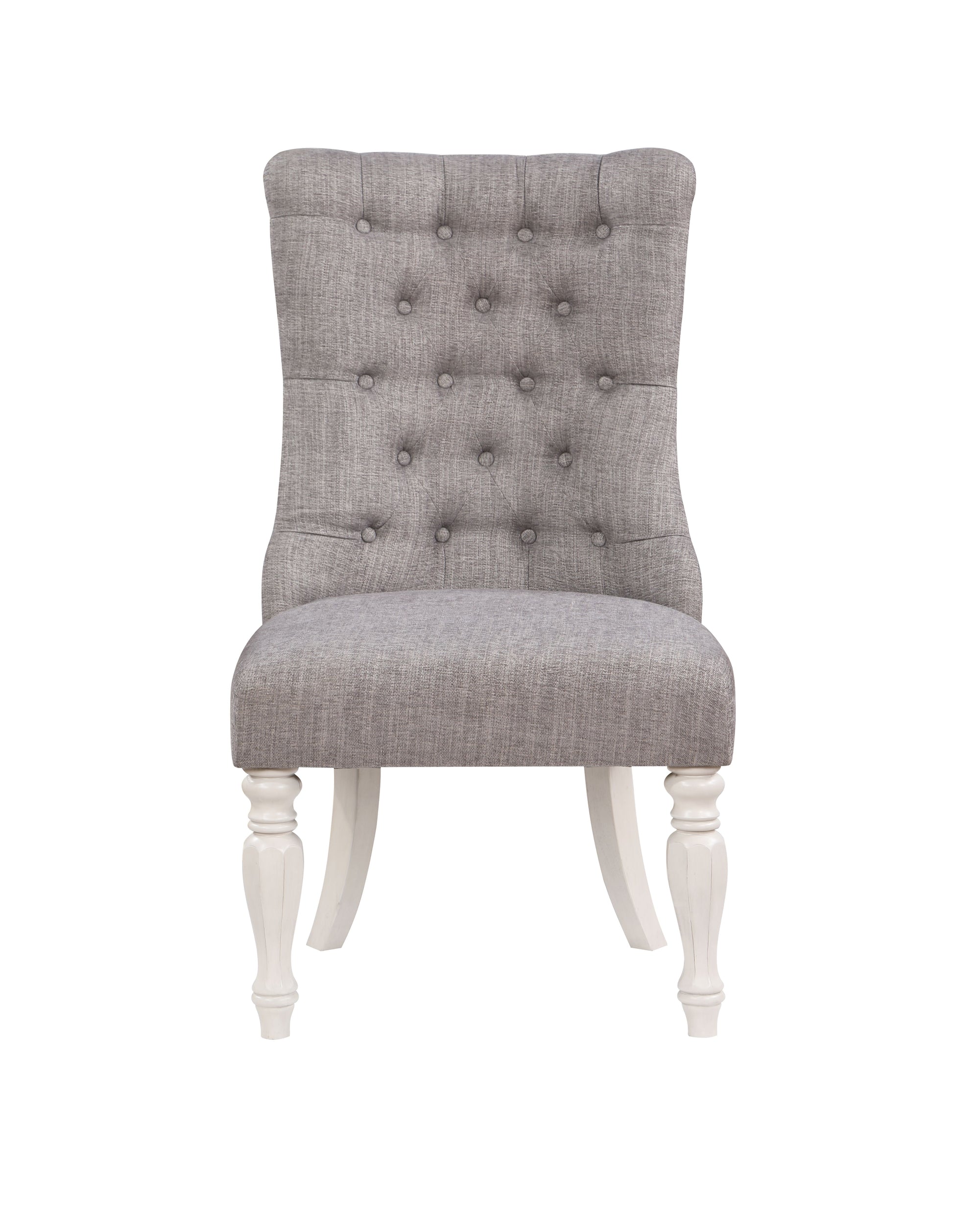 Florian Side Chair Set 2 , Gray Fabric & Antique White Finish Dn01683 Gray Fabric