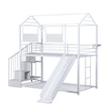 Metal Bunk Bed With Slide And Steps White Metal