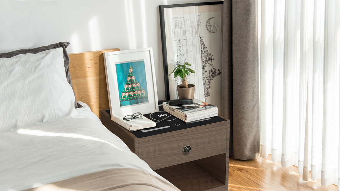 Nightstand With Wireless Charging Station Walnut Mdf