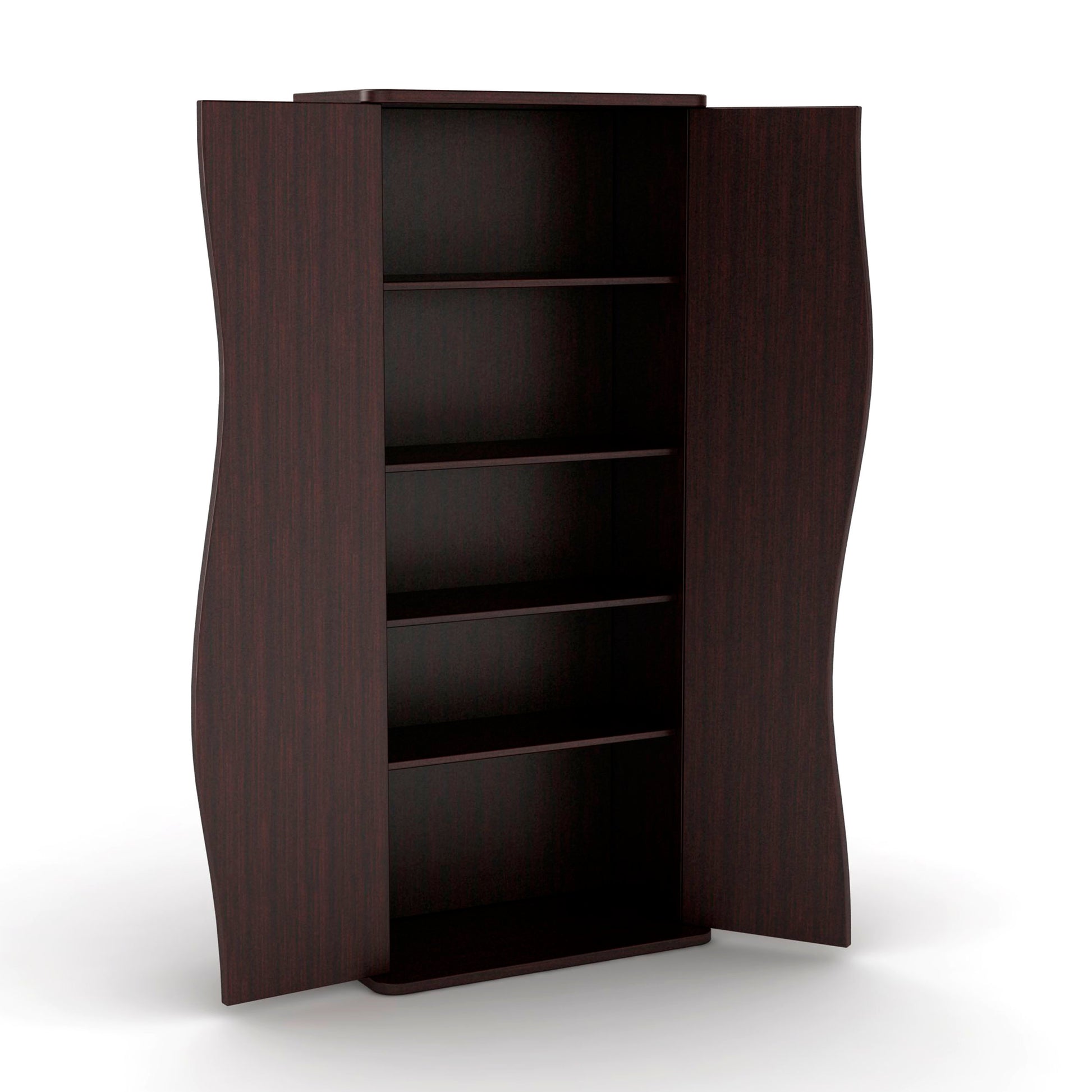 Multimedia Cabinet, 5 Sliding Dividers, Push To Open Magnetic Doors, 2 Fixed Shelves, 4 Adjustable Shelves In Espresso Brown Black Brown Particle Board