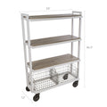 4 Tier Cart, Interchangeable Baskets And Shelves, Caster Wheels, Powder Coated Metal In White White Metal