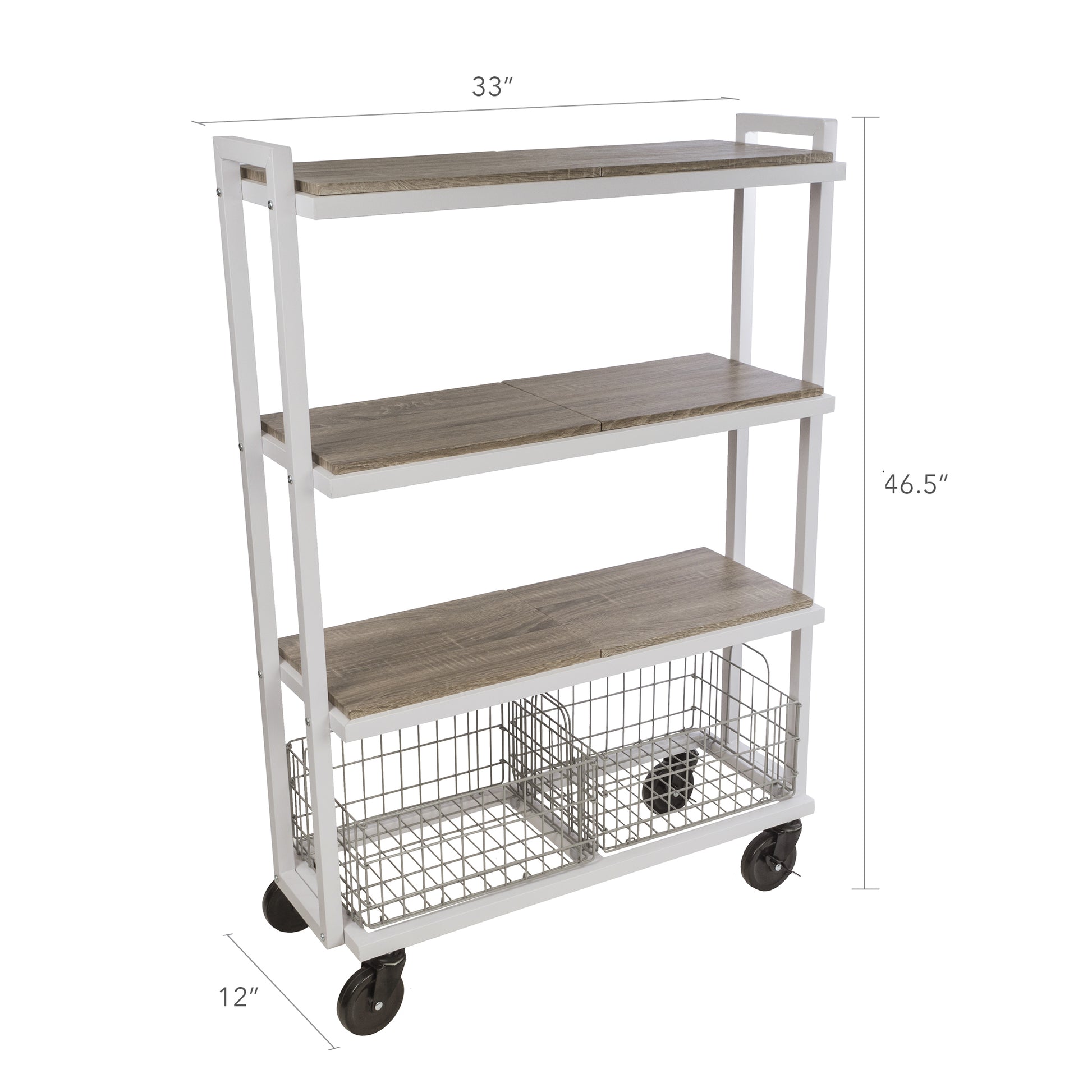 4 Tier Cart, Interchangeable Baskets And Shelves, Caster Wheels, Powder Coated Metal In White White Metal