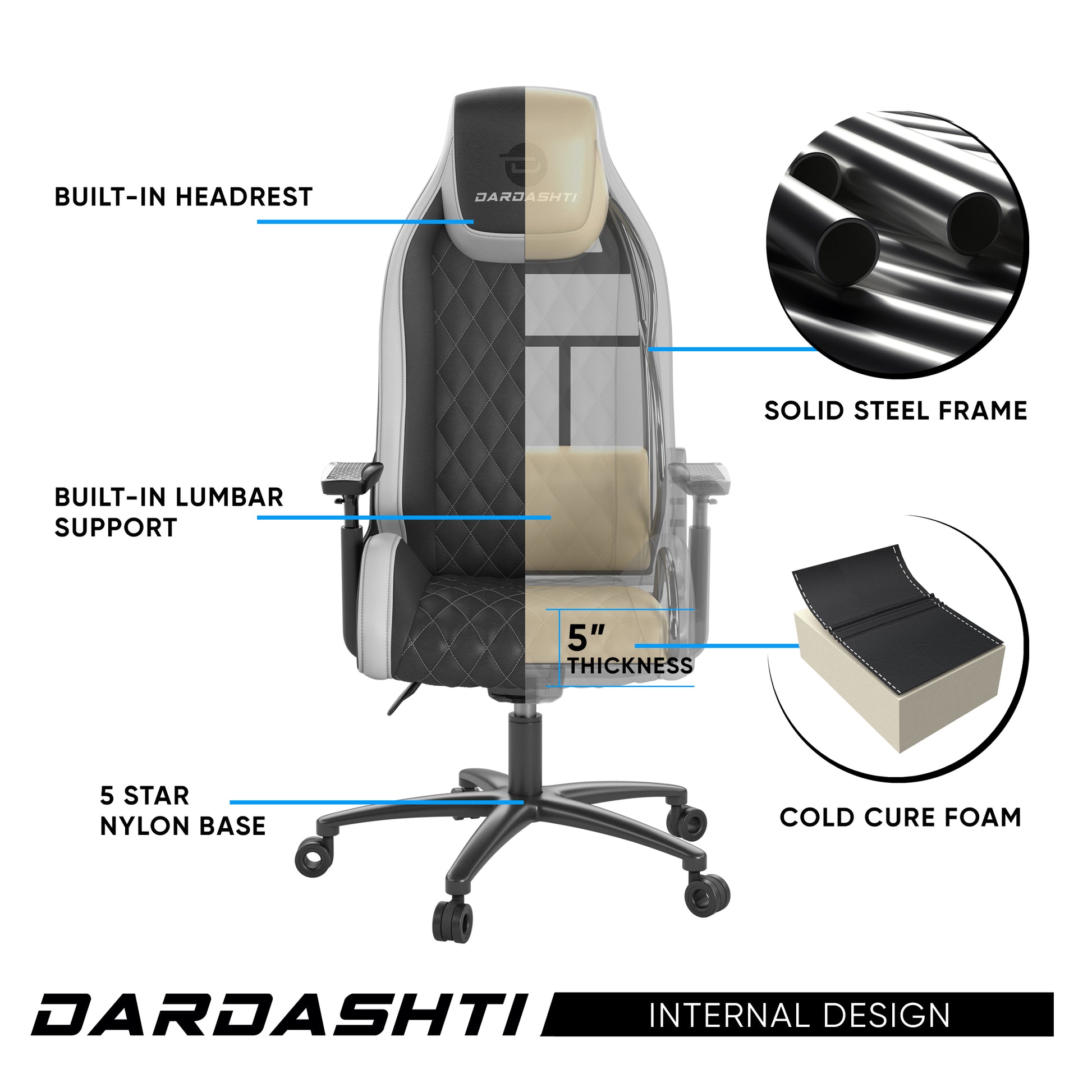 Next Gen Ergonomic Gaming Chair, 8 Way Adjustable Arm Rest, Multi Tilt, Steel Frame In White White Foam