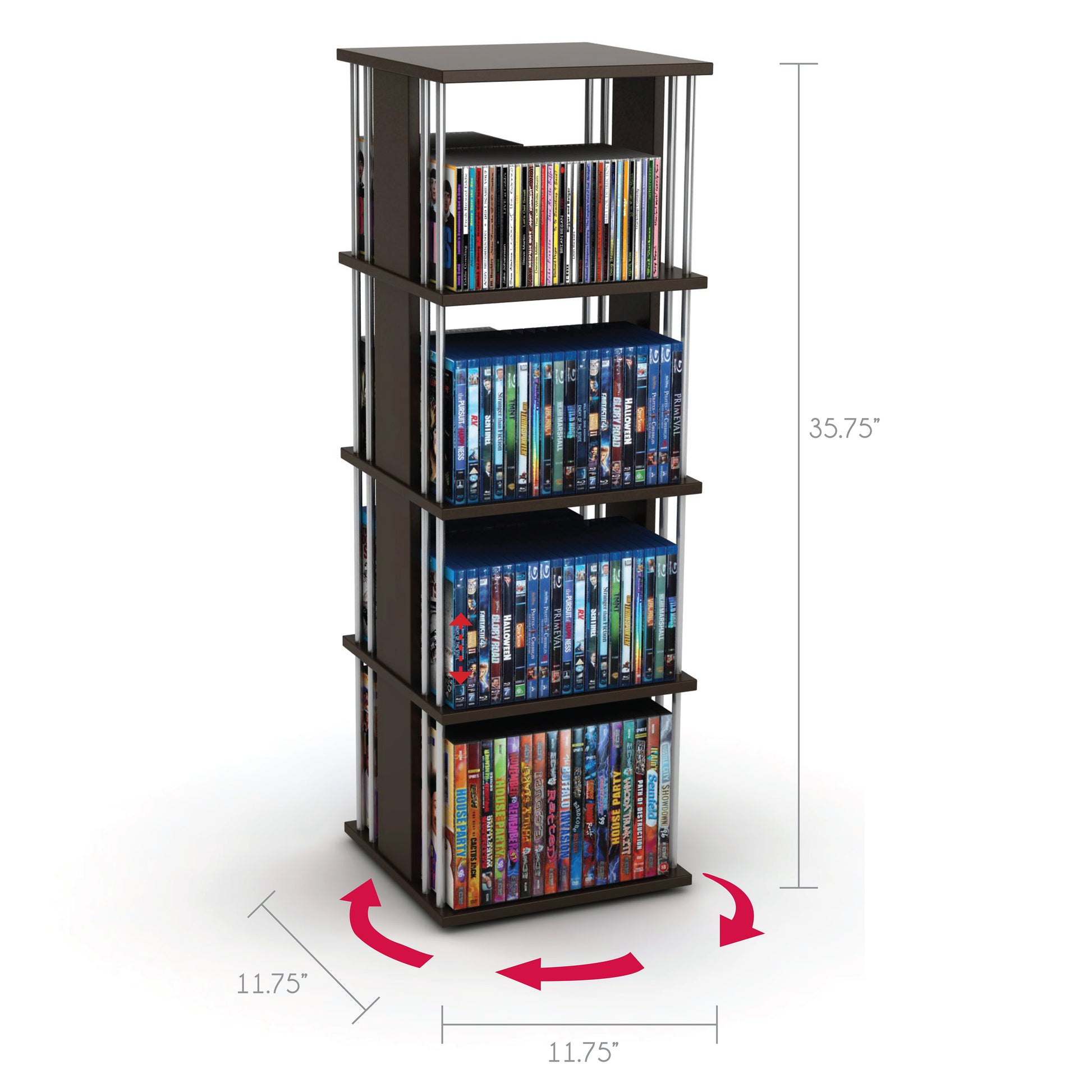 Media Spinner, Ball Bearing Base For Smooth Rotation, Mdf, In Espresso Brown Black Brown Particle Board