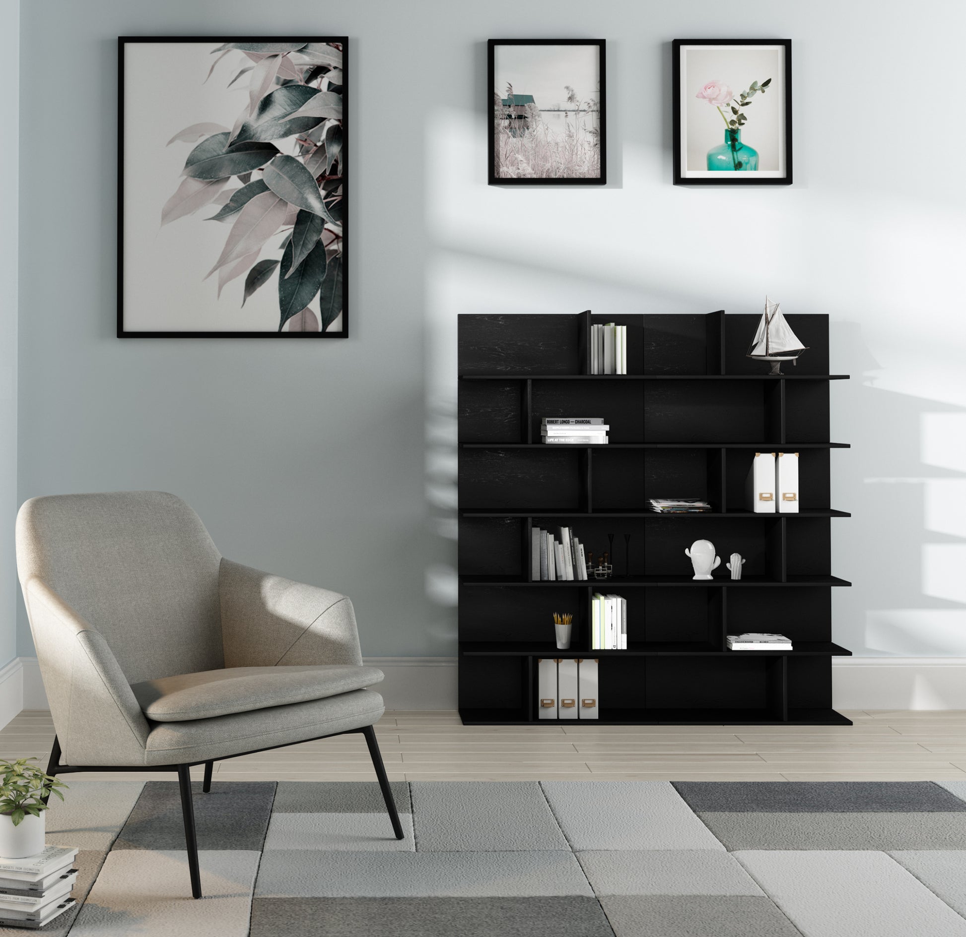 Modular Shelving, Comes With A Wide Base, Made From Mdf, Set Of 2 Black Metal