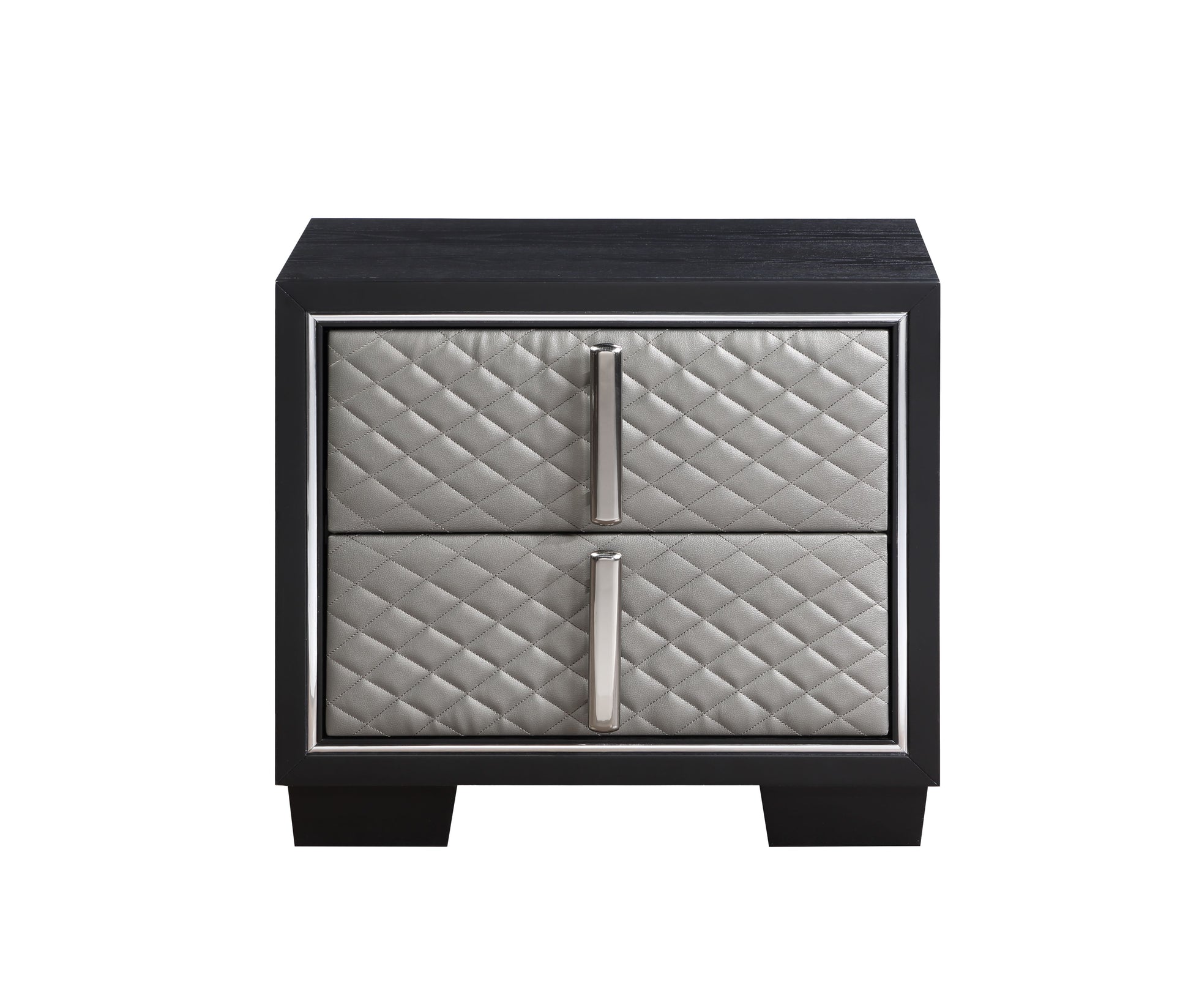 Nicola Nightstand Silver Pu & Black Finish Bd01428 Black Pu