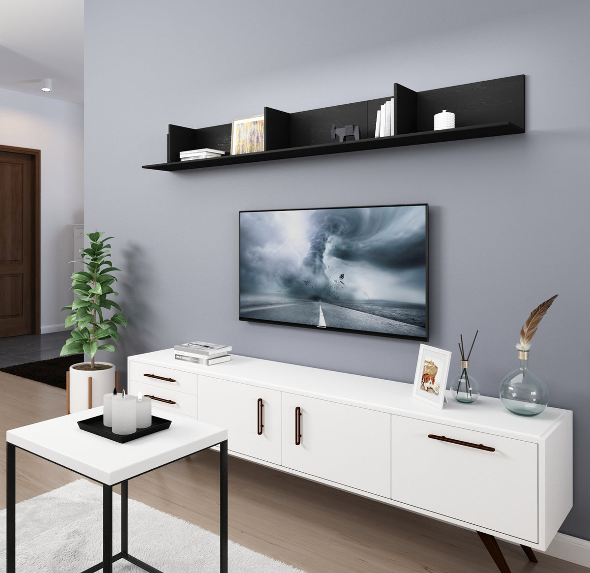 Mdf Storage Unit Modular Shelving, Comes With A Wide Base, Made From Mdf, Set Of 2 Blac