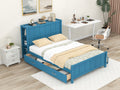 Full Size Platform Bed With Drawers And Storage Shelves, Blue Blue Pine