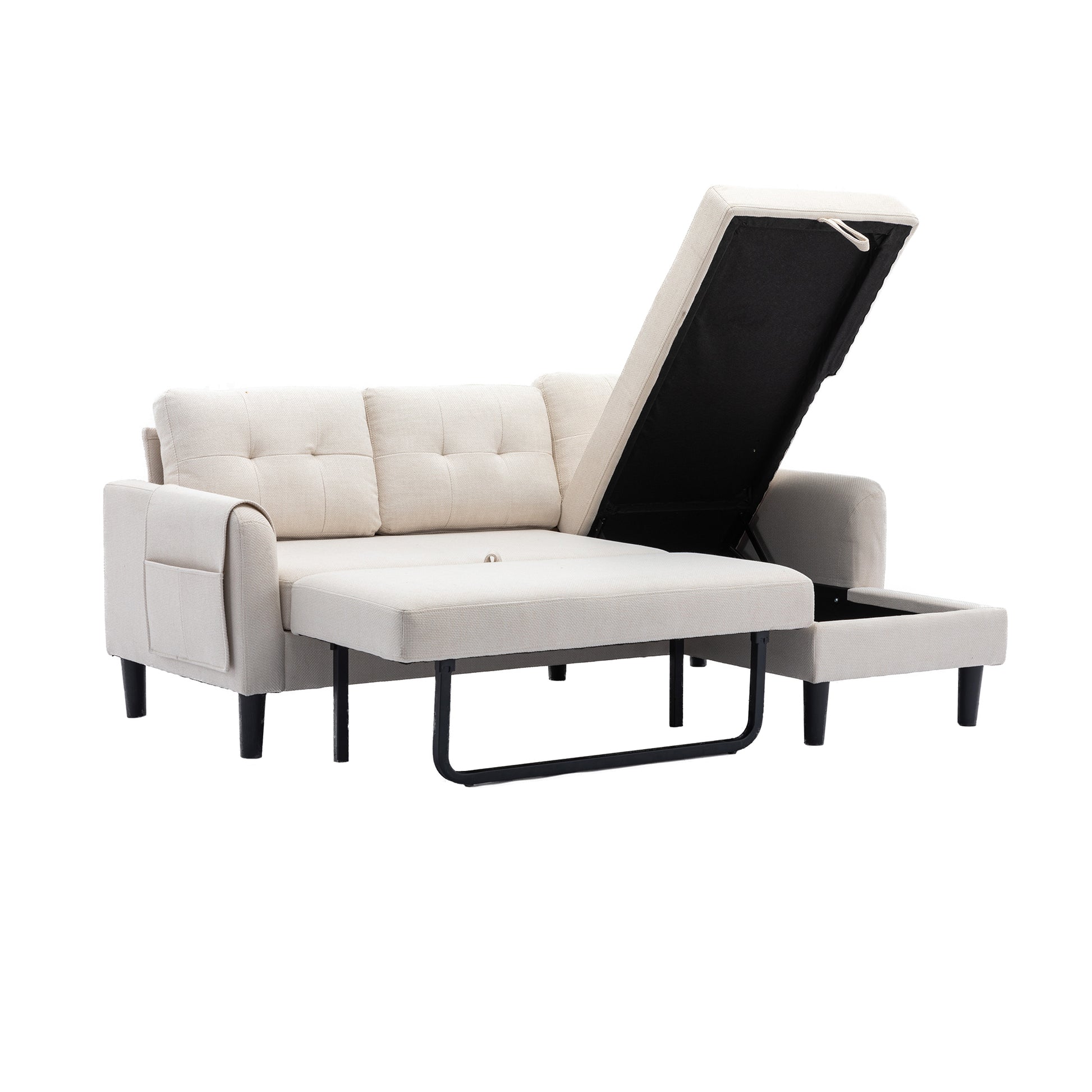 United We Win Sectional Sofa Reversible Sectional Sleeper Sectional Sofa With Storage Chaise Beige Polyester