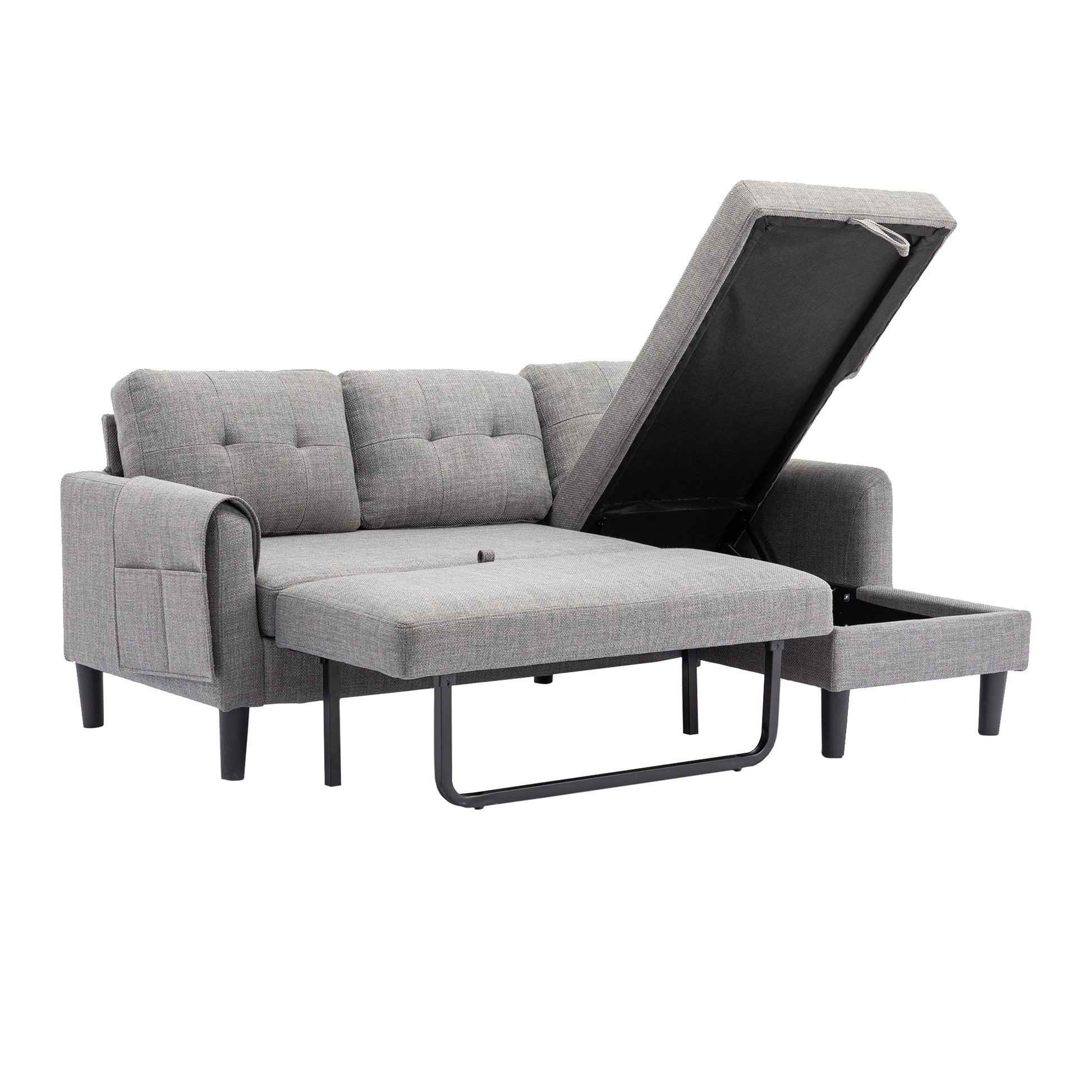 United We Win Sectional Sofa Reversible Sectional Sleeper Sectional Sofa With Storage Chaise Light Gray Linen