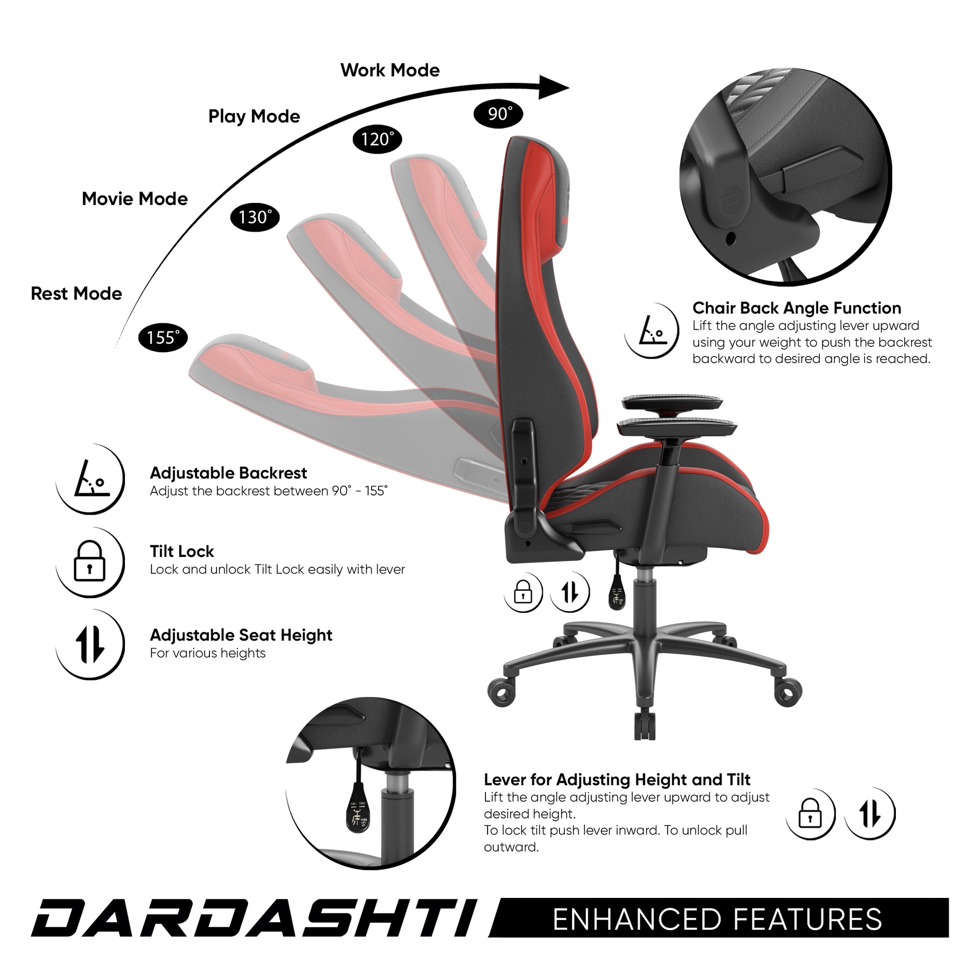 Next Gen Ergonomic Gaming Chair, 8 Way Adjustable Arm Rest, Multi Tilt, Steel Frame In Red Red Foam