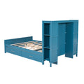 Full Size Platform Bed With Drawers And Storage Shelves, Blue Blue Pine