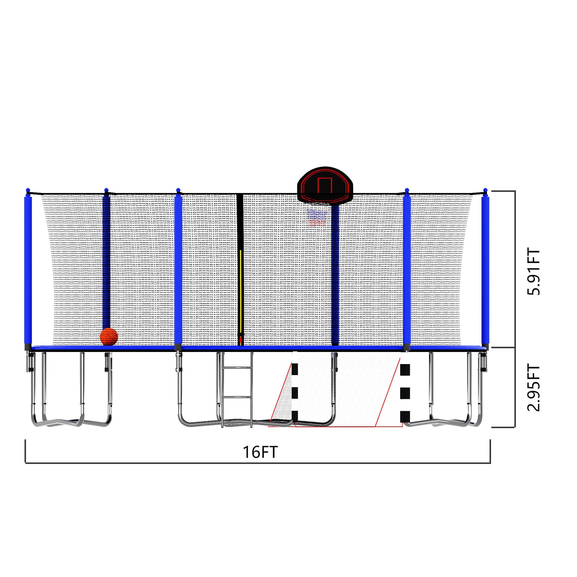 16Ft Trampoline With Basketball Hoop Pump And Ladder Inner Safety Enclosure With Soccer Goal Blue Blue Steel