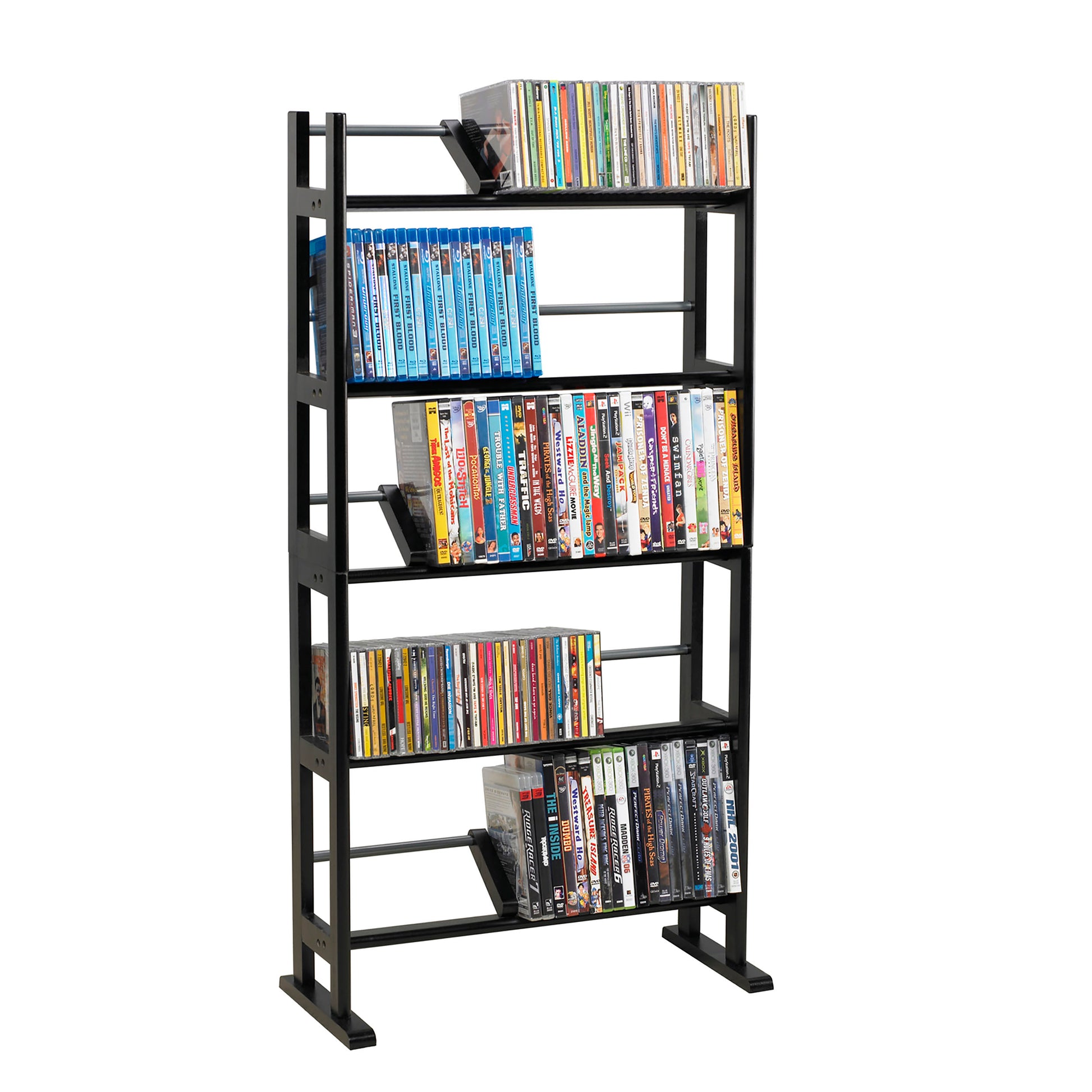 Media Storage Rack With Sliding Dividers In Espresso Brown Black Brown Particle Board