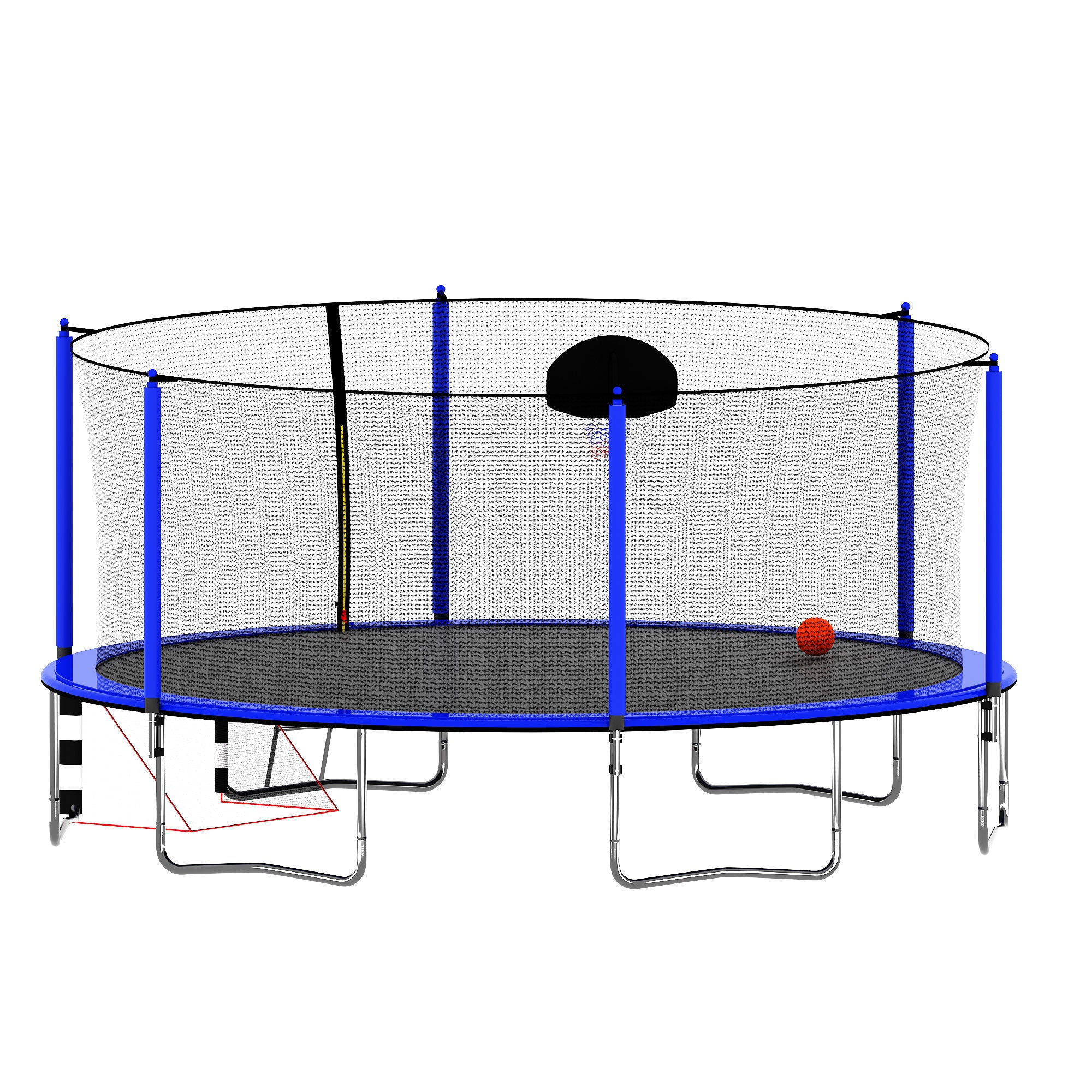 16FT Trampoline with Basketball Hoop pump and Ladder blue-steel