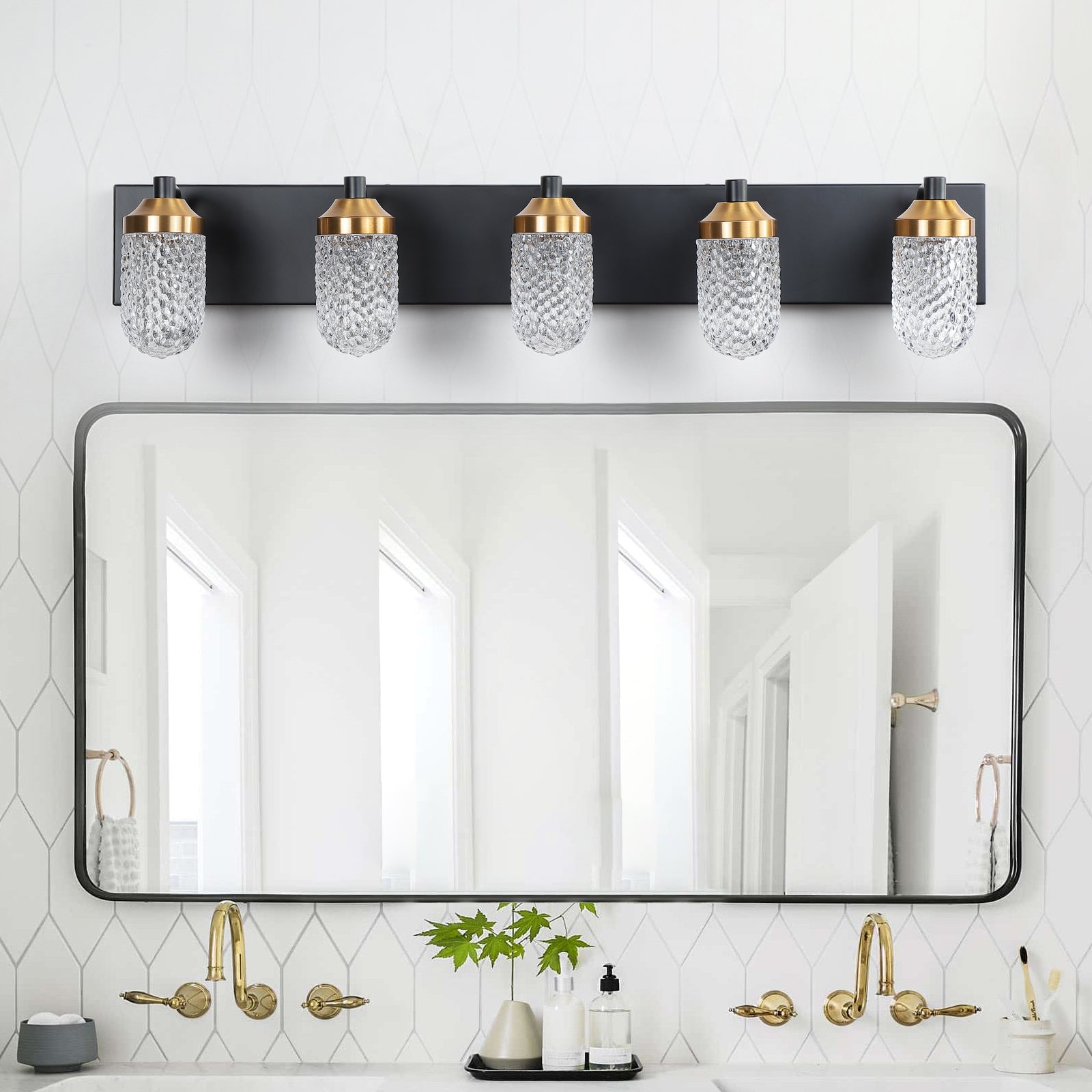 Vanity Lights With 5 LED Bulbs For Bathroom Lighting black-glass