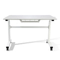 Height Adjustable Desk, Durable Laminate Top, Hand Crank, Casters, Powder Coated Steel Frame In White White Metal