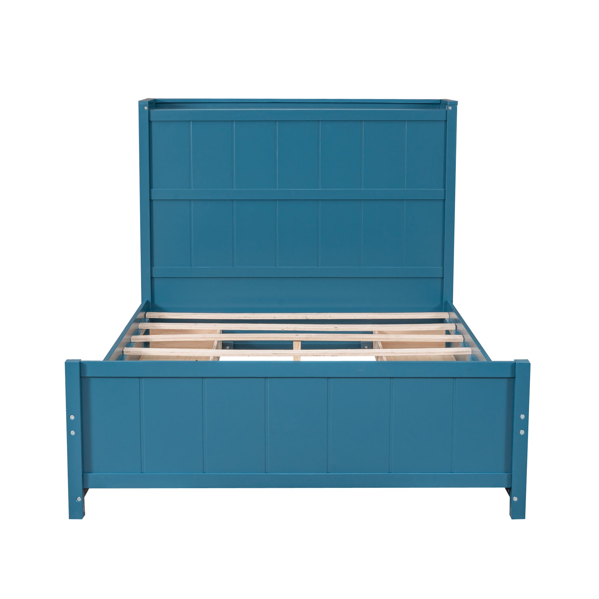 Full Size Platform Bed With Drawers And Storage Shelves, Blue Blue Pine