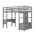Twin Size Loft Bed With Built In Desk With Two Drawers, And Storage Shelves And Drawers,Gray Gray Pine