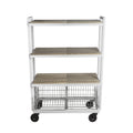 4 Tier Cart, Interchangeable Baskets And Shelves, Caster Wheels, Powder Coated Metal In White White Metal