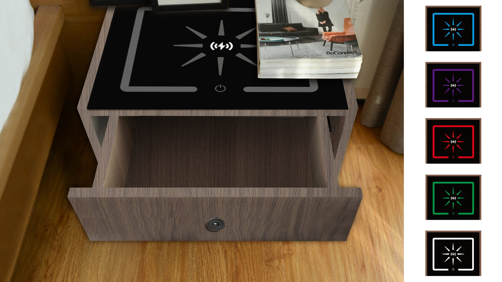 Nightstand With Wireless Charging Station Grey Mdf