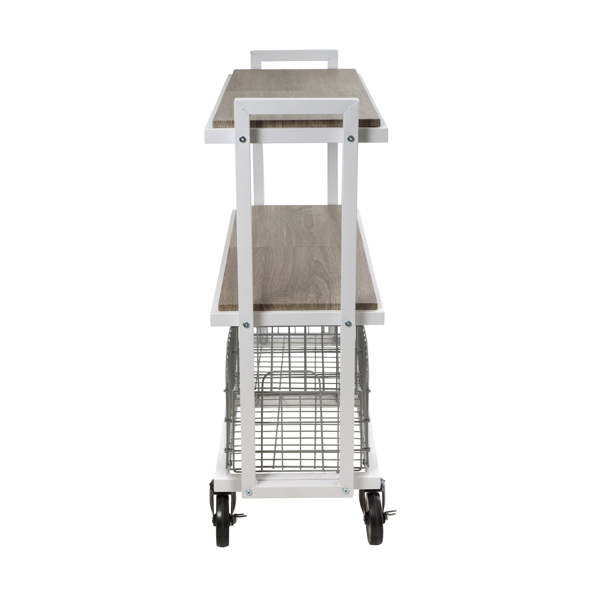 3 Tier Cart, Interchangeable Baskets And Shelves, Caster Wheels, Powder Coated Metal In White White Metal