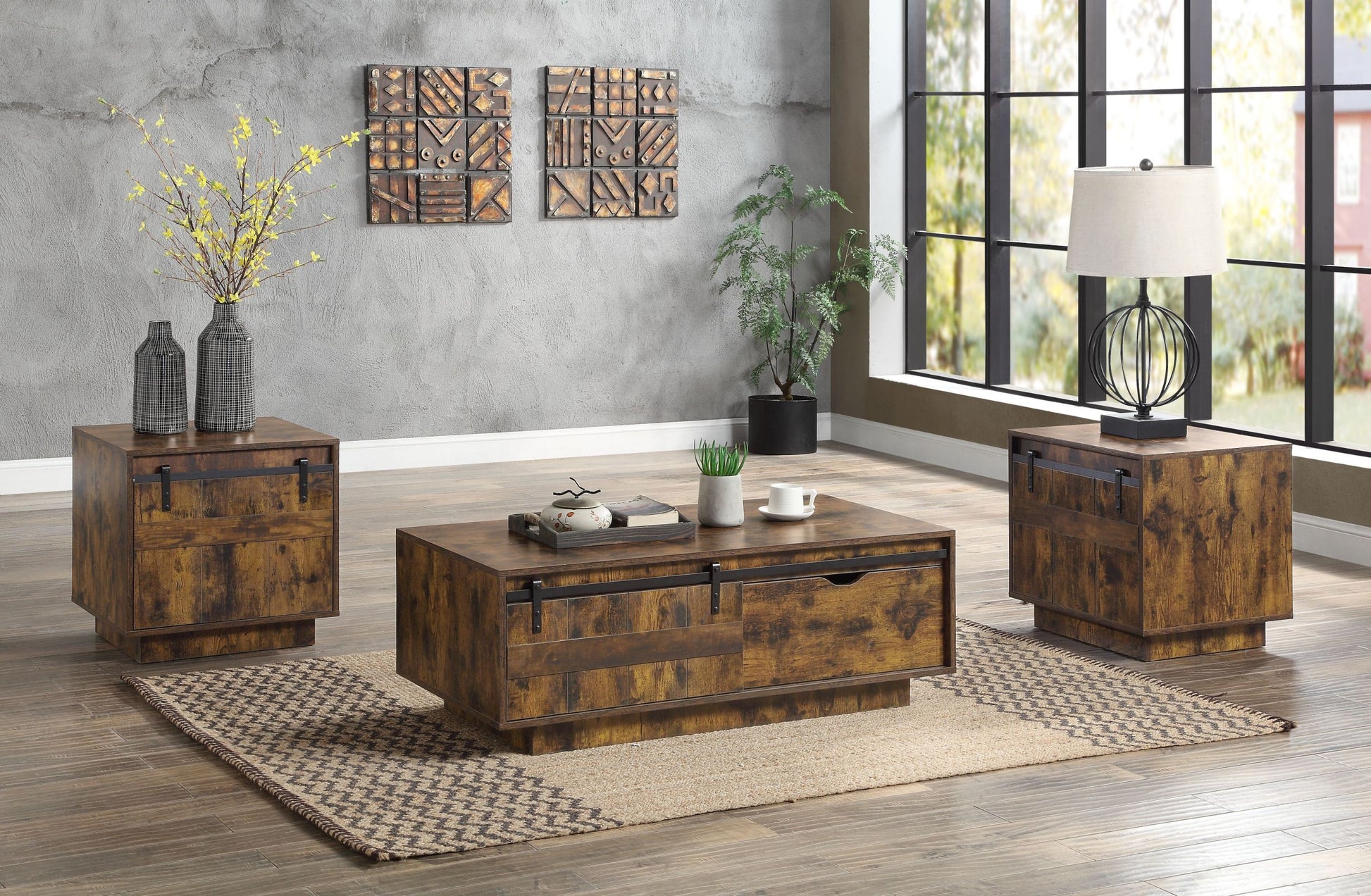 Bellarosa Coffee Table Rustic Oak Finish Lv01442 Oak Solid Wood