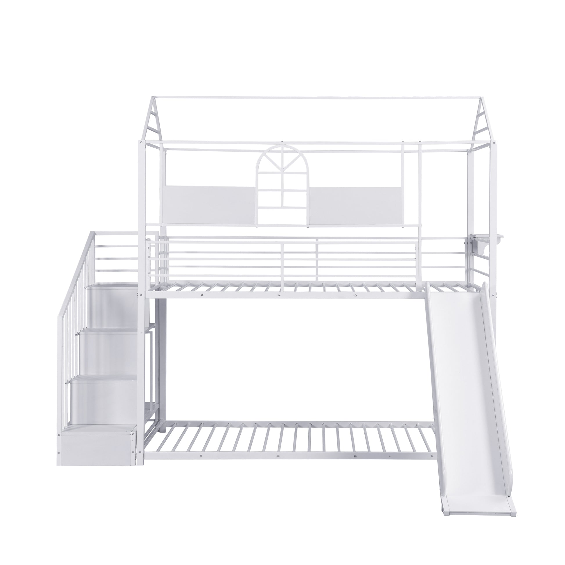 Metal Bunk Bed With Slide And Steps White Metal