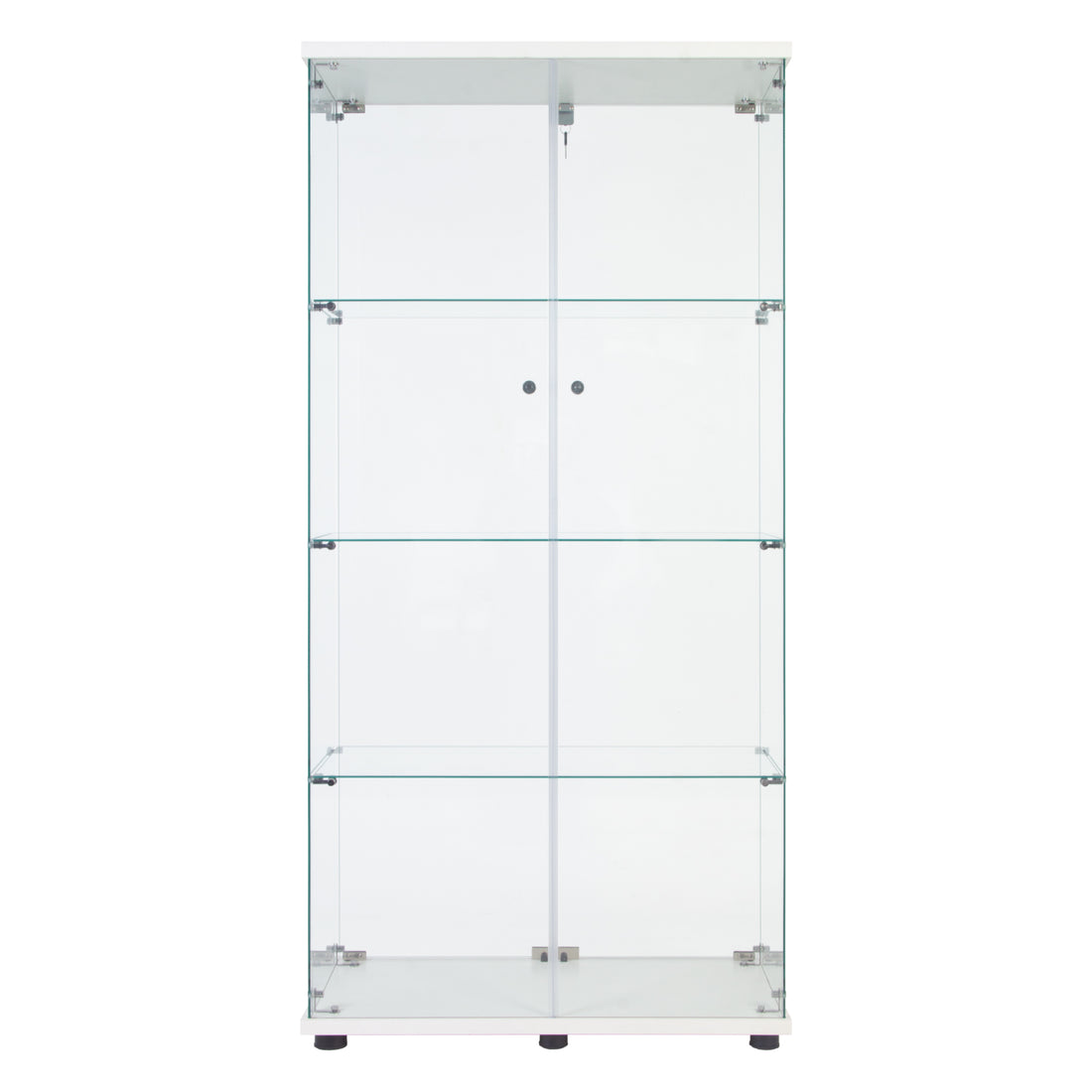 Two Door Glass Cabinet Glass Display Cabinet With 4 Shelves, White White Glass