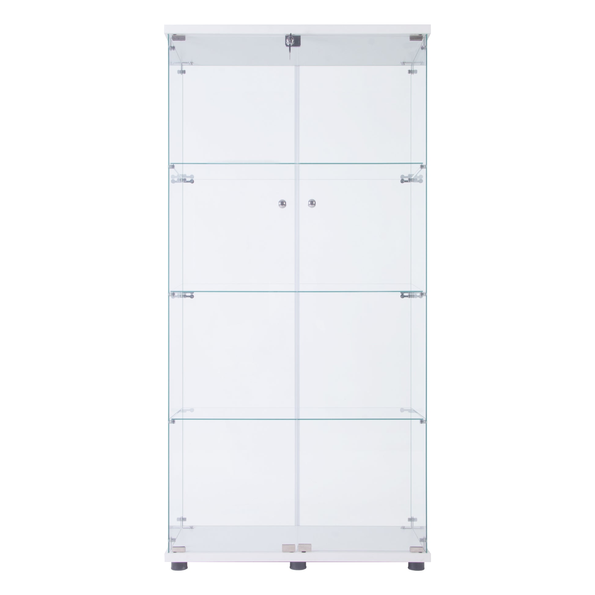 Two Door Glass Cabinet Glass Display Cabinet With 4 Shelves, White White Glass