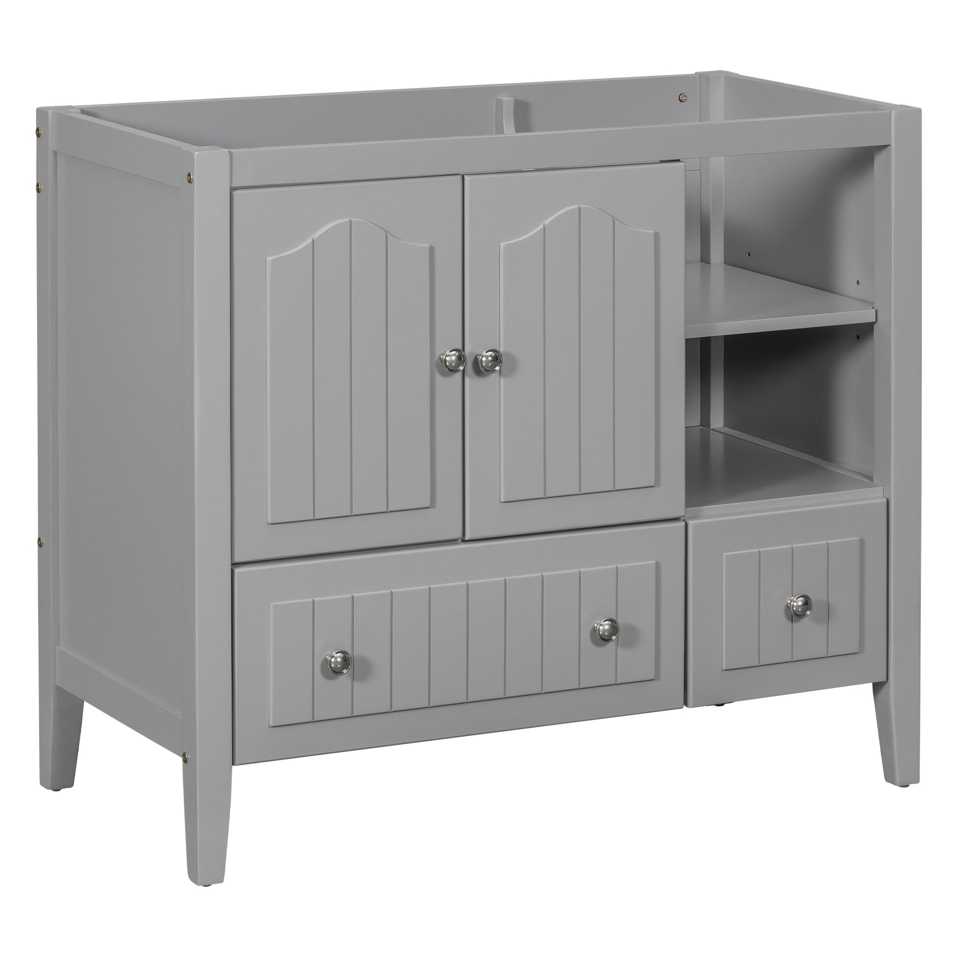 36" Bathroom Vanity Base Only, Solid Wood Frame And Mdf Boards, Grey Grey Solid Wood