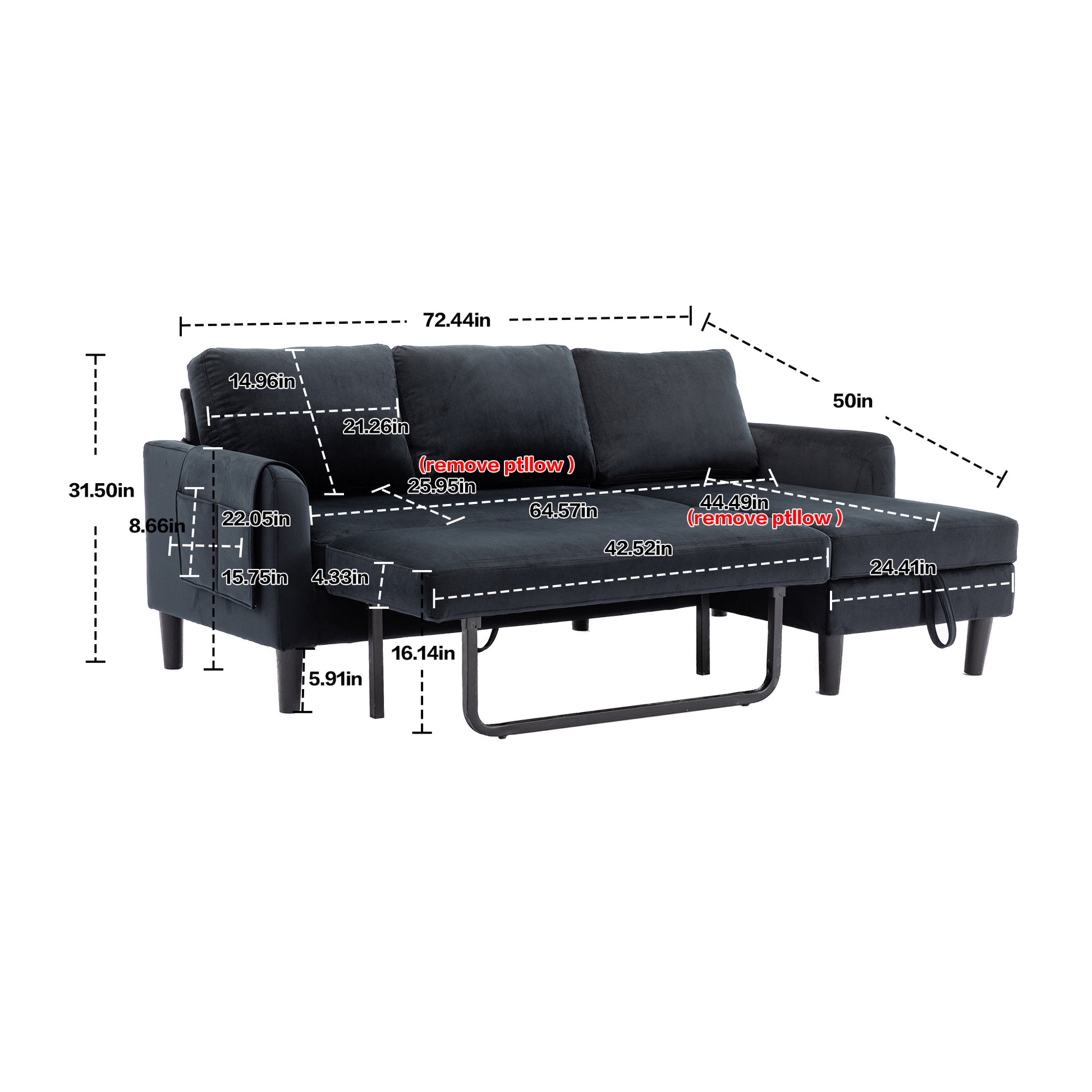 United We Win Sectional Sofa Reversible Sectional Sleeper Sectional Sofa With Storage Chaise Black Polyester