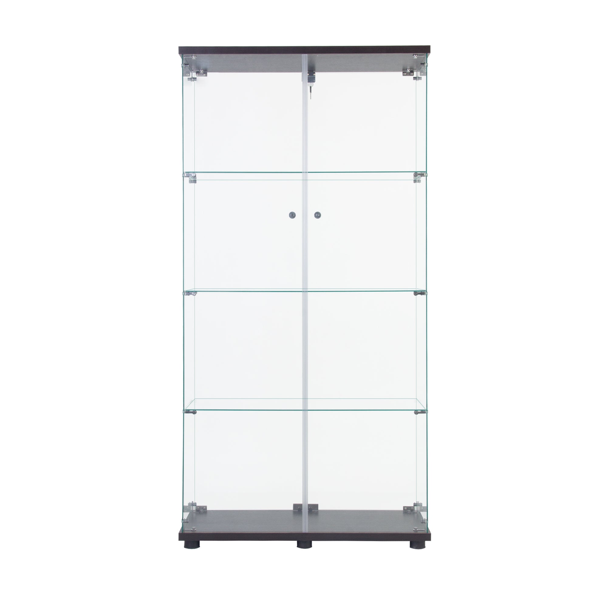 Two Door Glass Cabinet Glass Display Cabinet With 4 Shelves, Black Black Glass