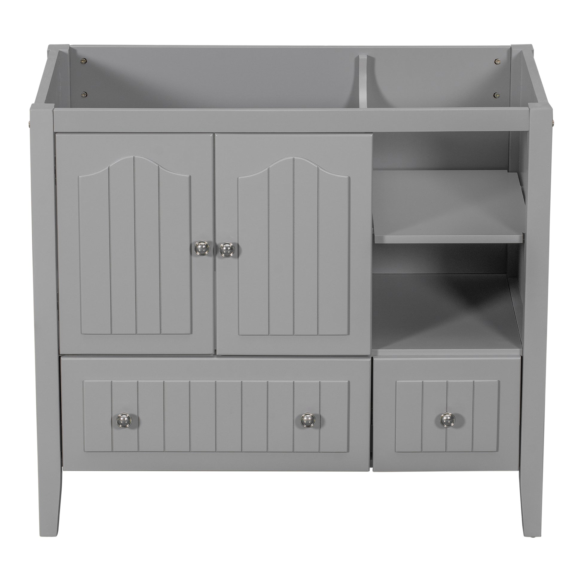 36" Bathroom Vanity Base Only, Solid Wood Frame And Mdf Boards, Grey Grey Solid Wood