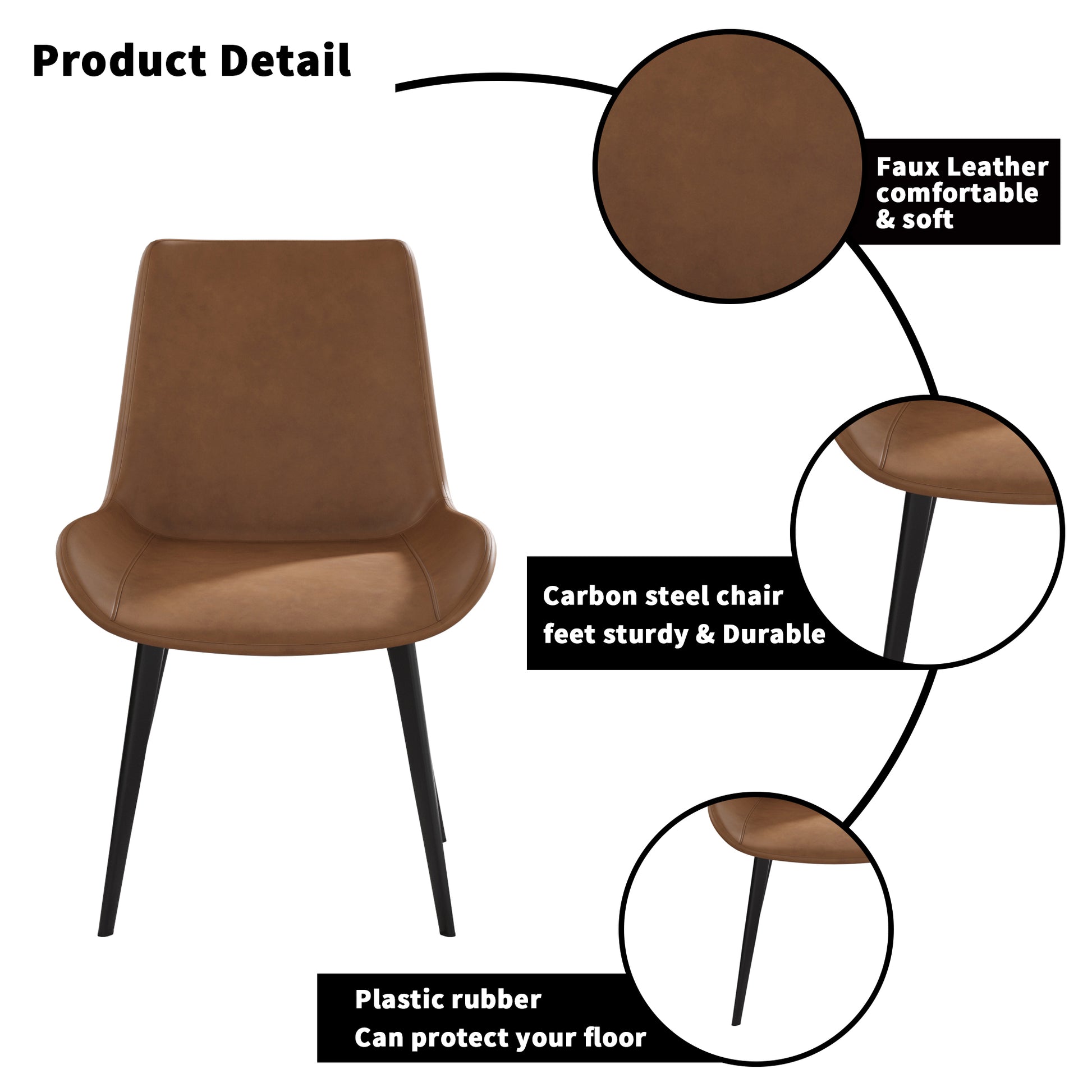 Modern Dining Chair Living Room Black Metal Leg Dining Chair Brown 2Pcs Ctn Brown Cotton Pu