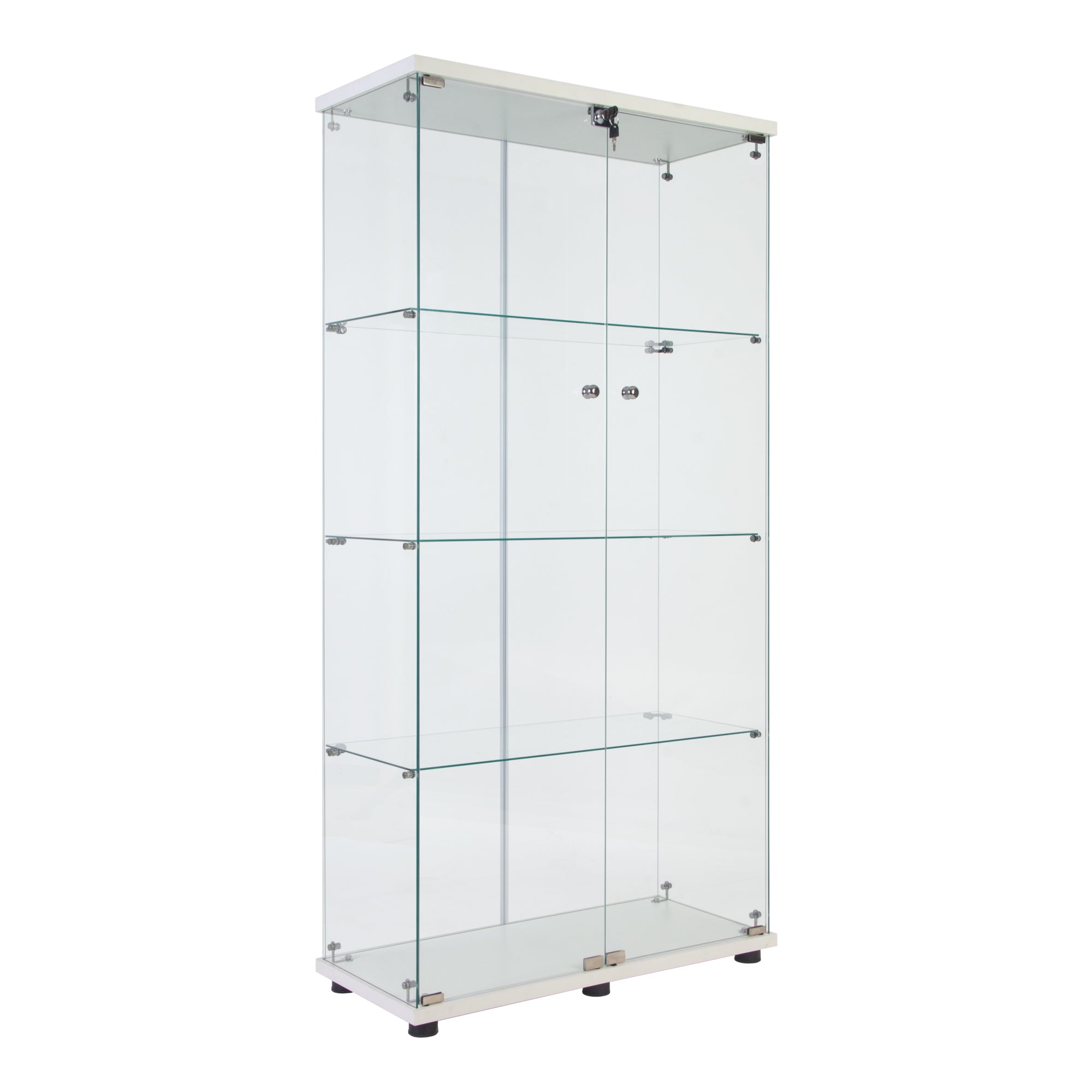 Two Door Glass Cabinet Glass Display Cabinet With 4 Shelves, White White Glass