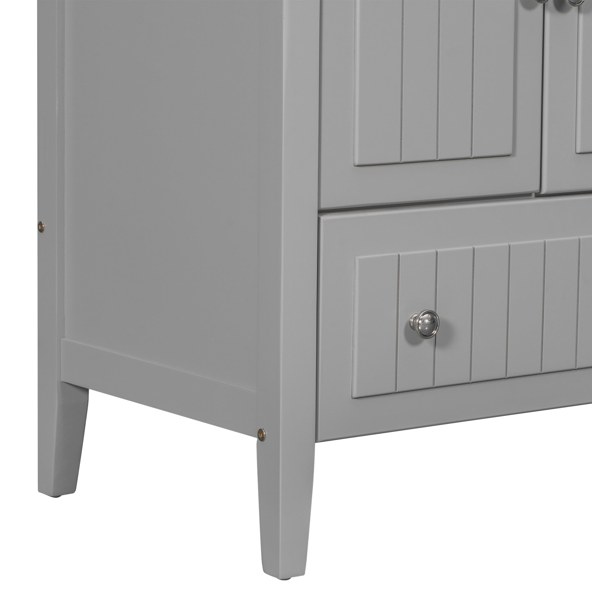 Video 36" Bathroom Vanity With Ceramic Basin, Bathroom Storage Cabinet With Two Doors And Drawers, Solid Frame, Metal Handles, Grey Old Sku: Jl000003Aae Grey Solid Wood