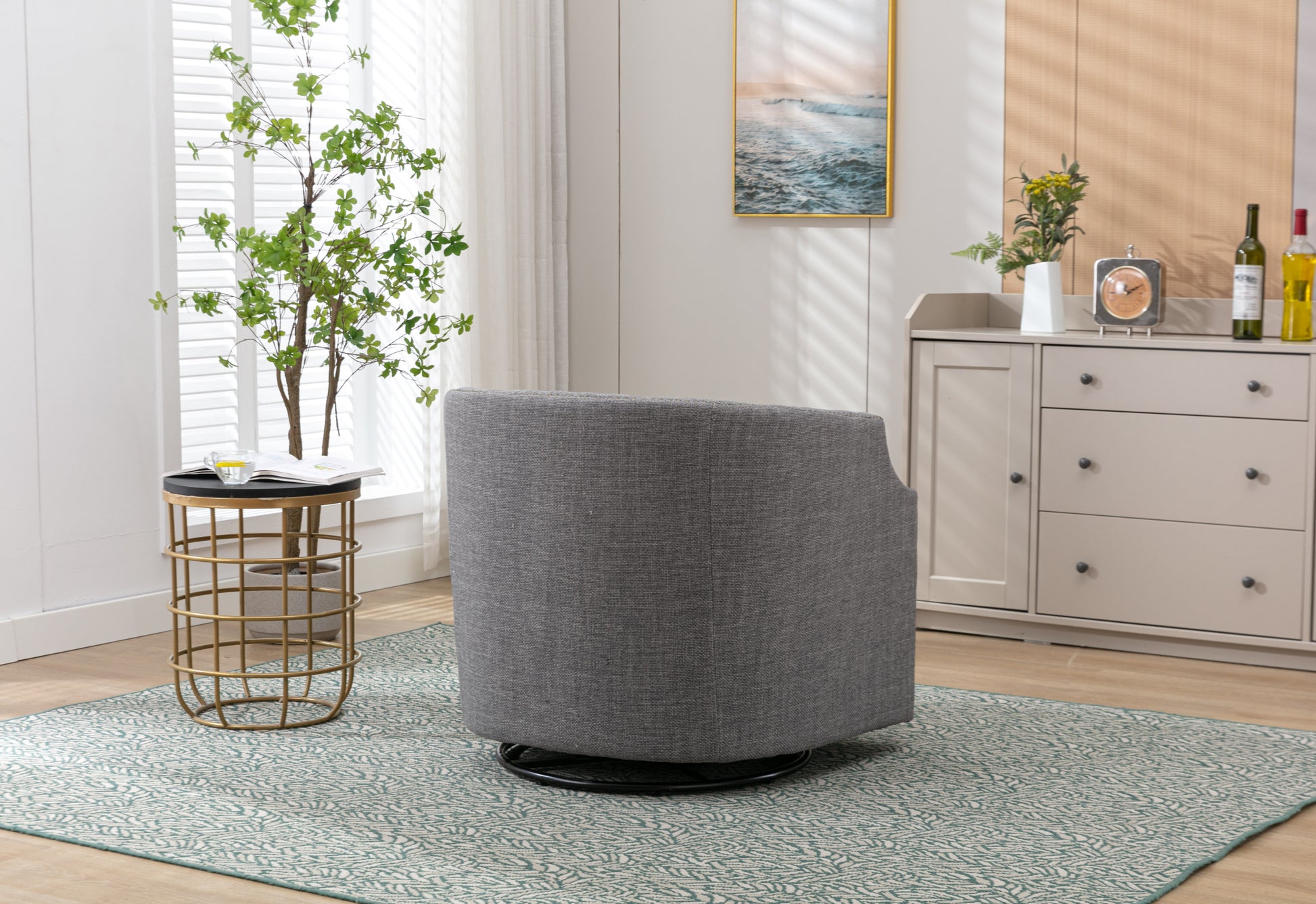 Coolmore Swivel Chair Living Room Chair Dark Gray Metal