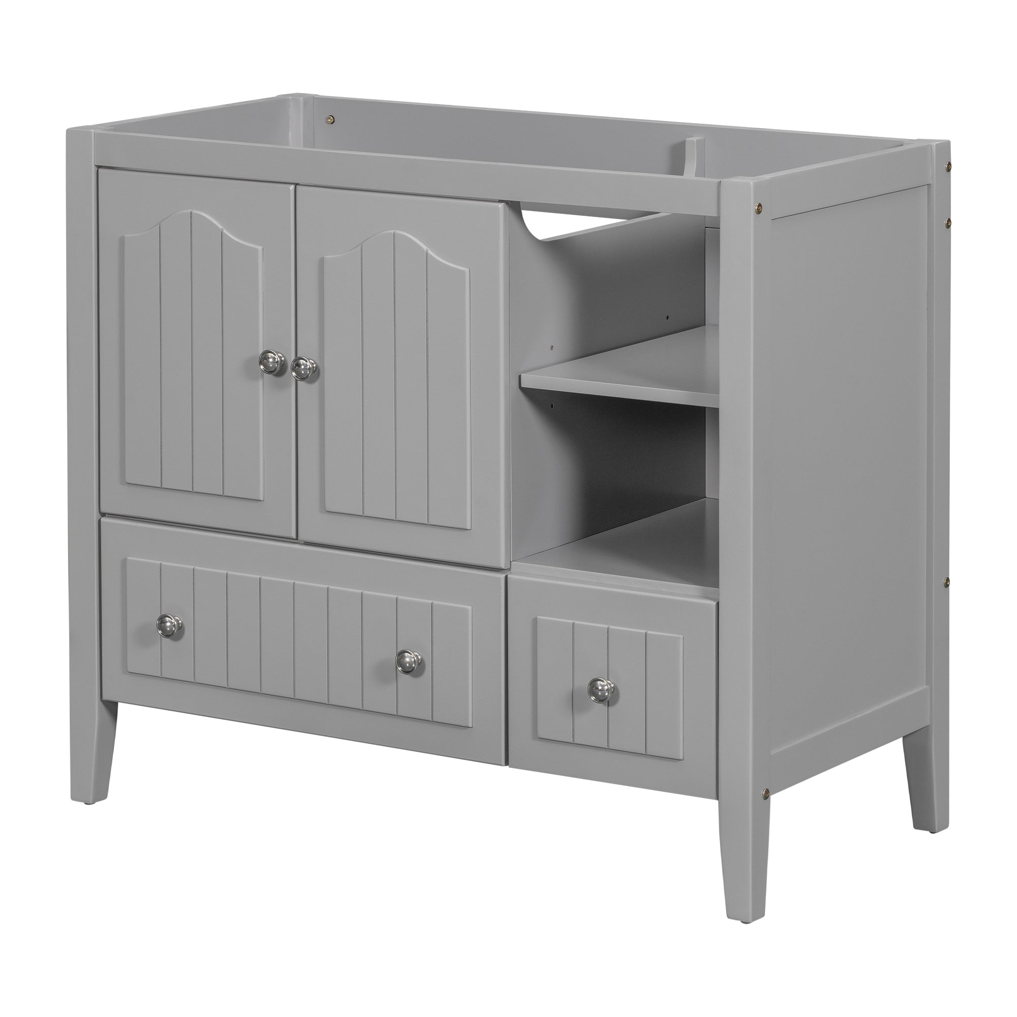 36" Bathroom Vanity Base Only, Solid Wood Frame And Mdf Boards, Grey Grey Solid Wood