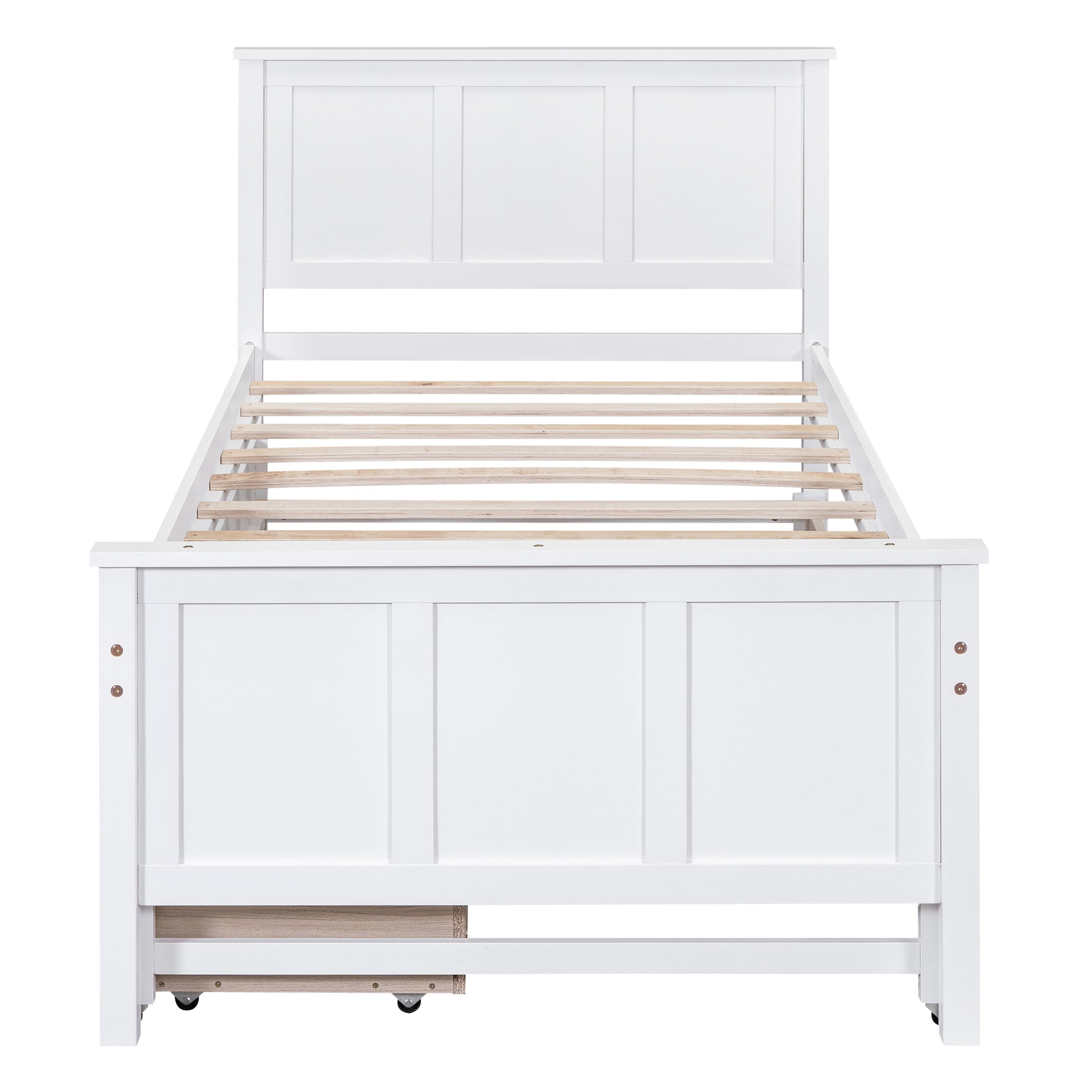 Twin Size Platform Bed With Trundle And Drawers, White White Pine